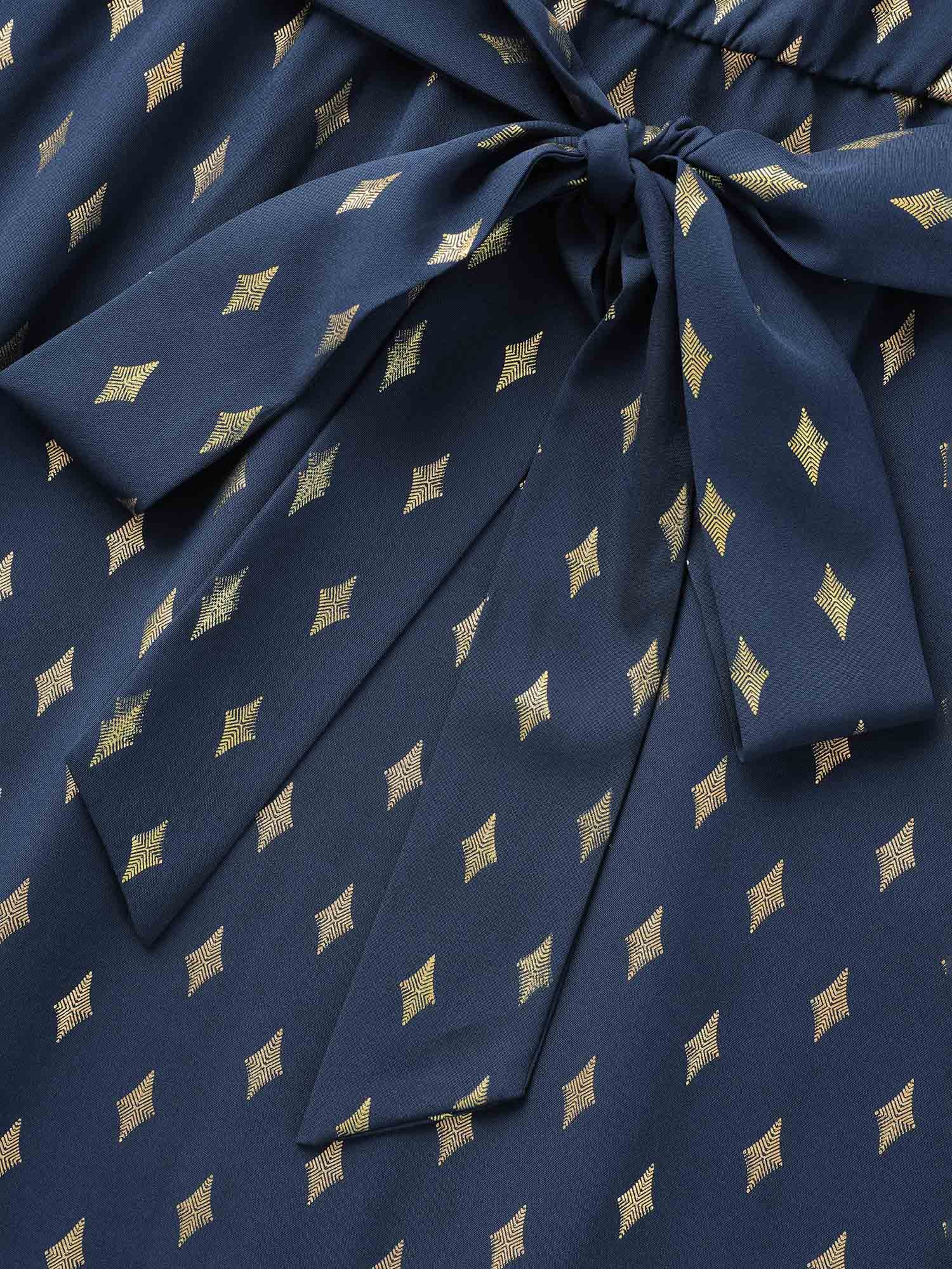 Glitter Notched Lantern Sleeve Midi Dress - Image 6