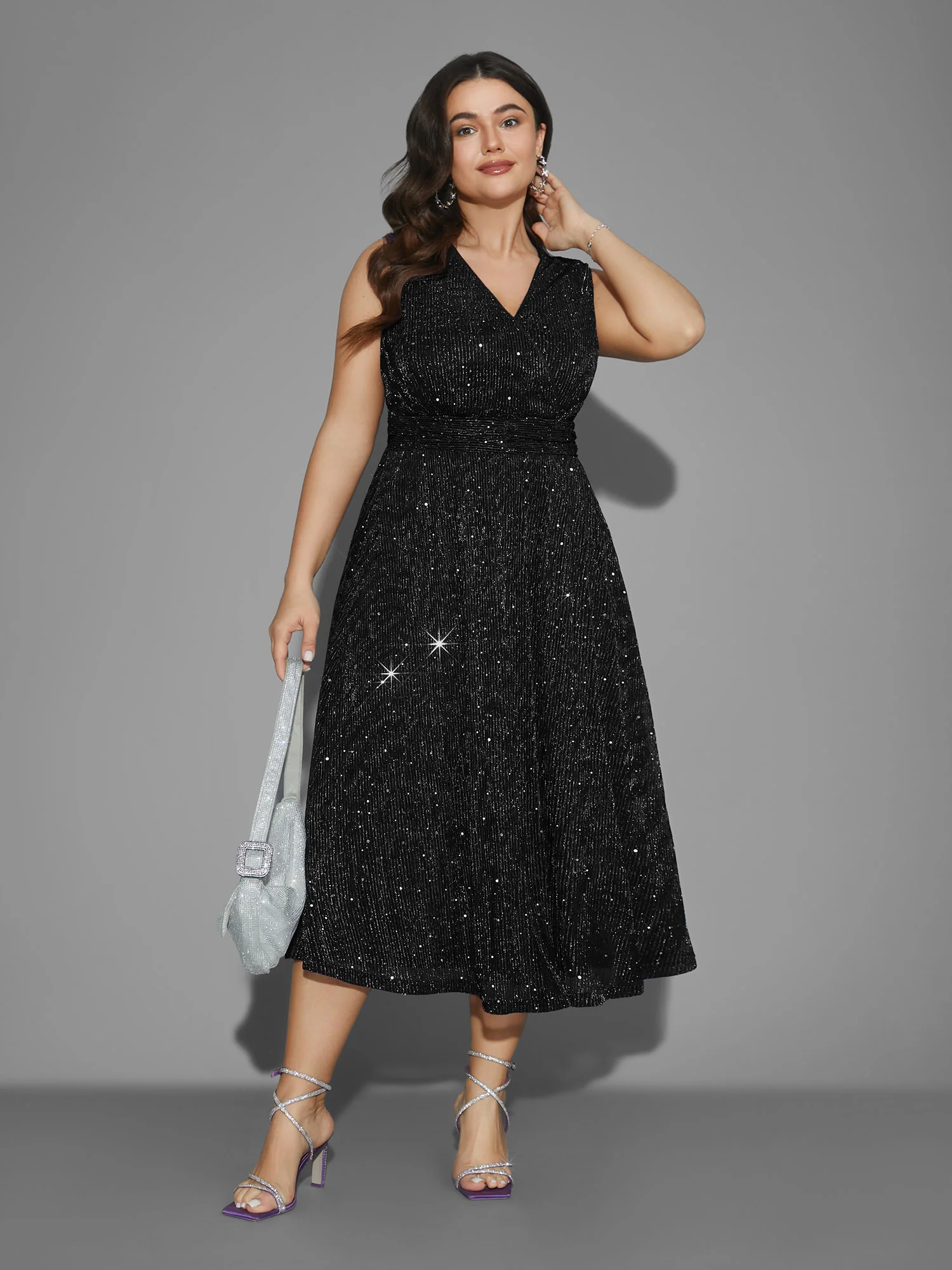 Sequin Surplice Neckline Sleeveless Midi Dress - Image 10