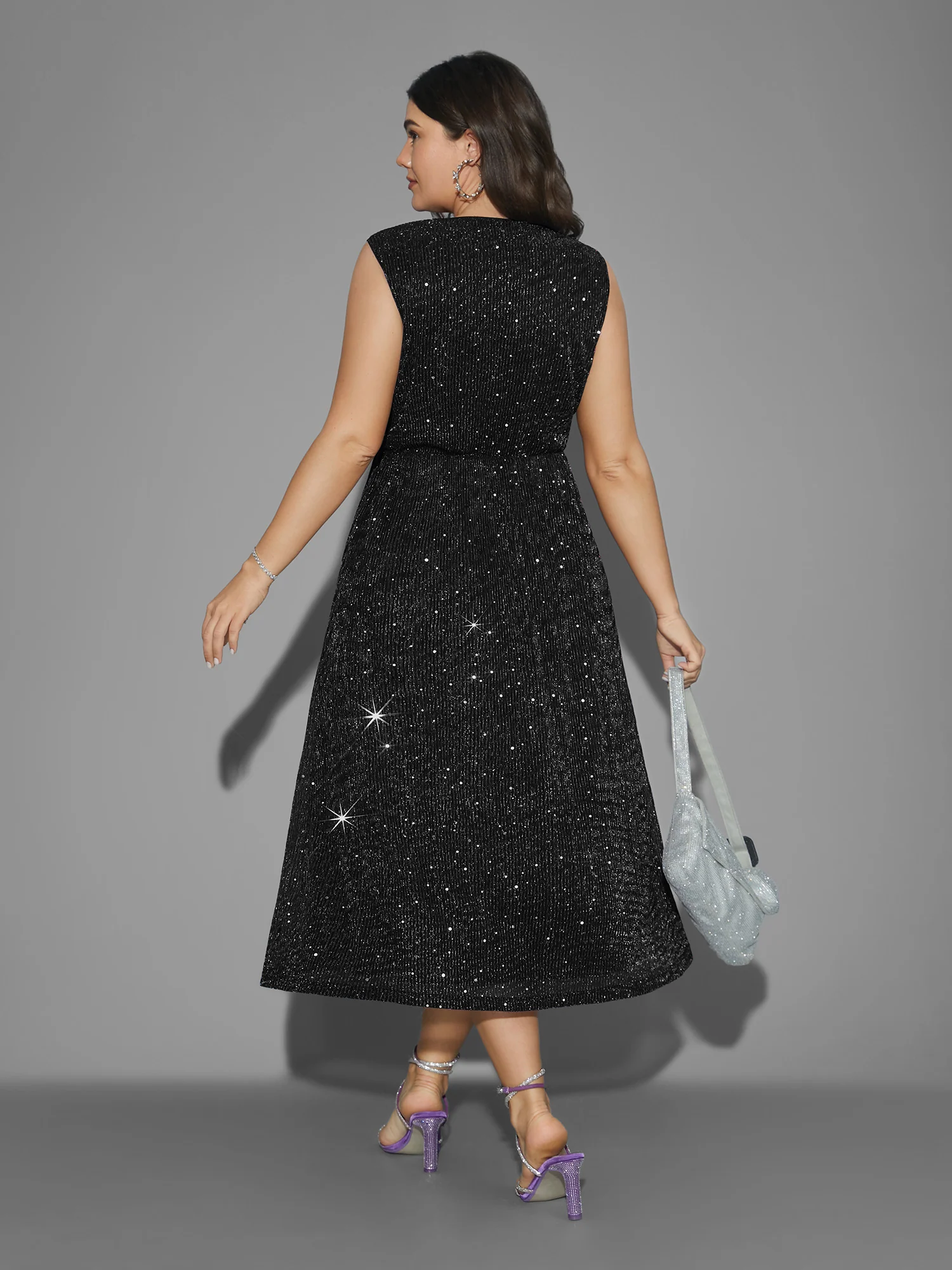 Sequin Surplice Neckline Sleeveless Midi Dress - Image 11