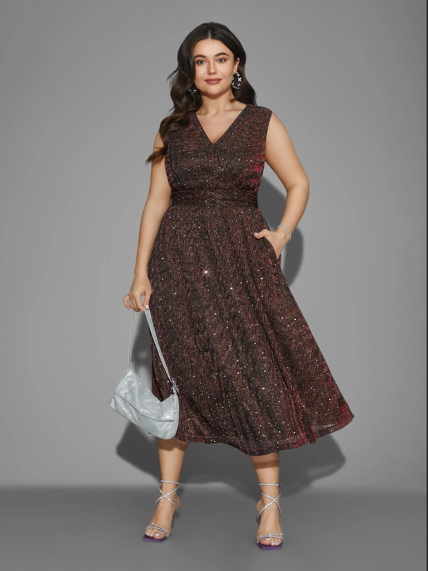 Sequin Surplice Neckline Sleeveless Midi Dress - Image 13