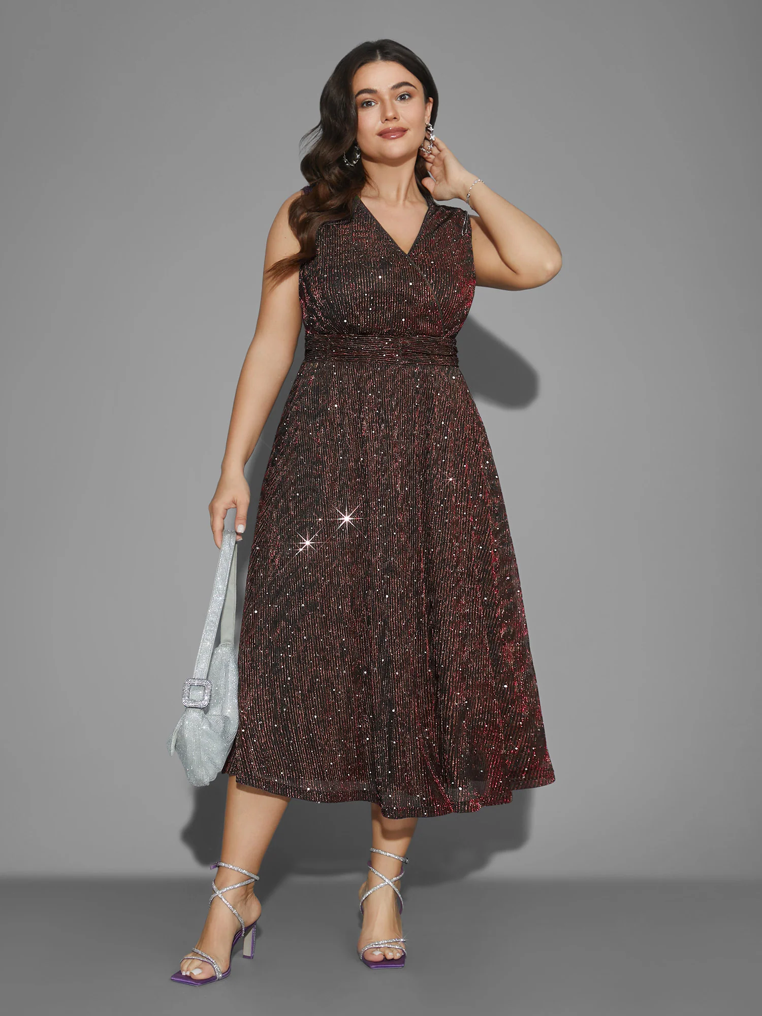 Sequin Surplice Neckline Sleeveless Midi Dress - Image 14