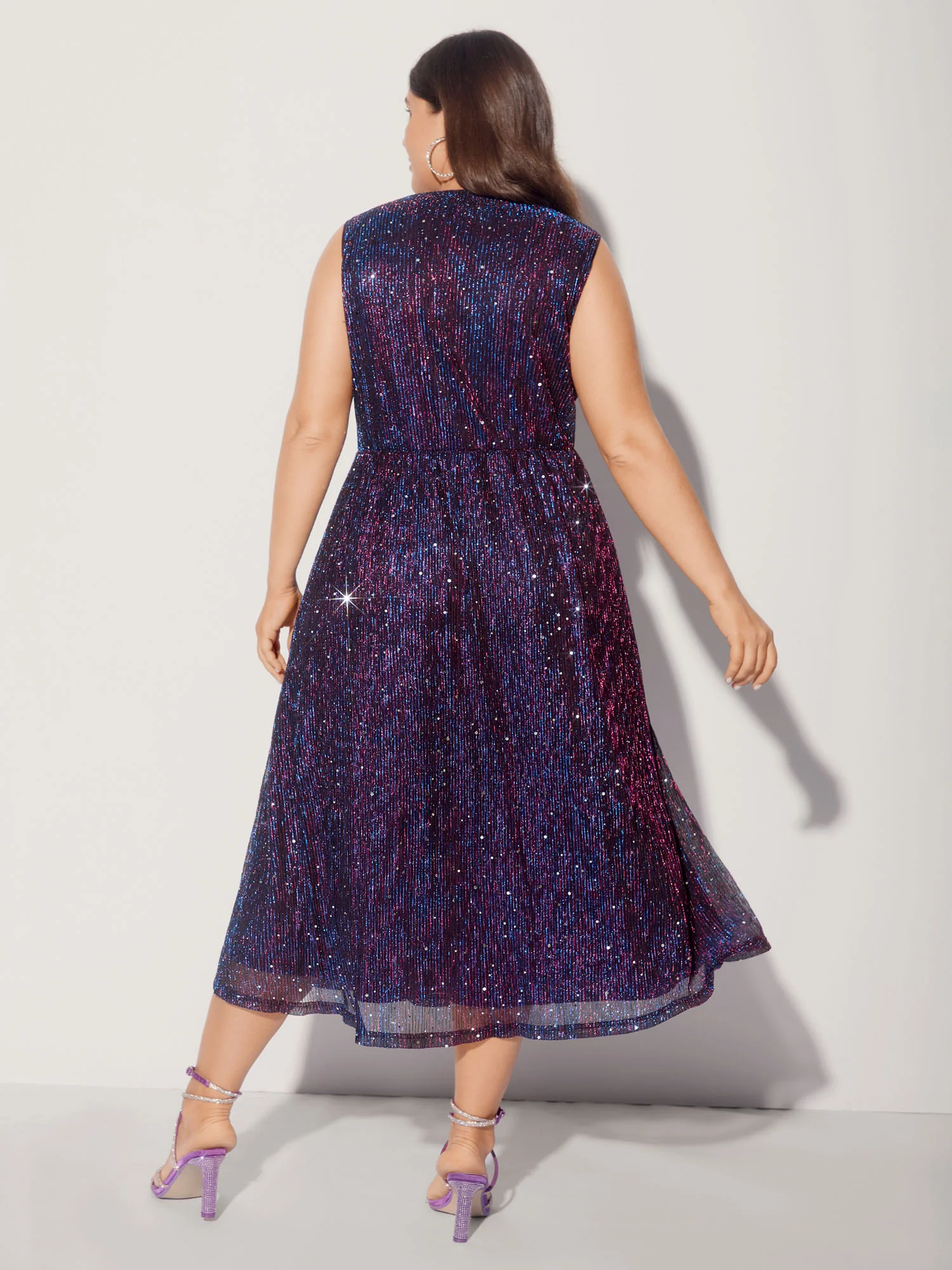 Sequin Surplice Neckline Sleeveless Midi Dress - Image 4