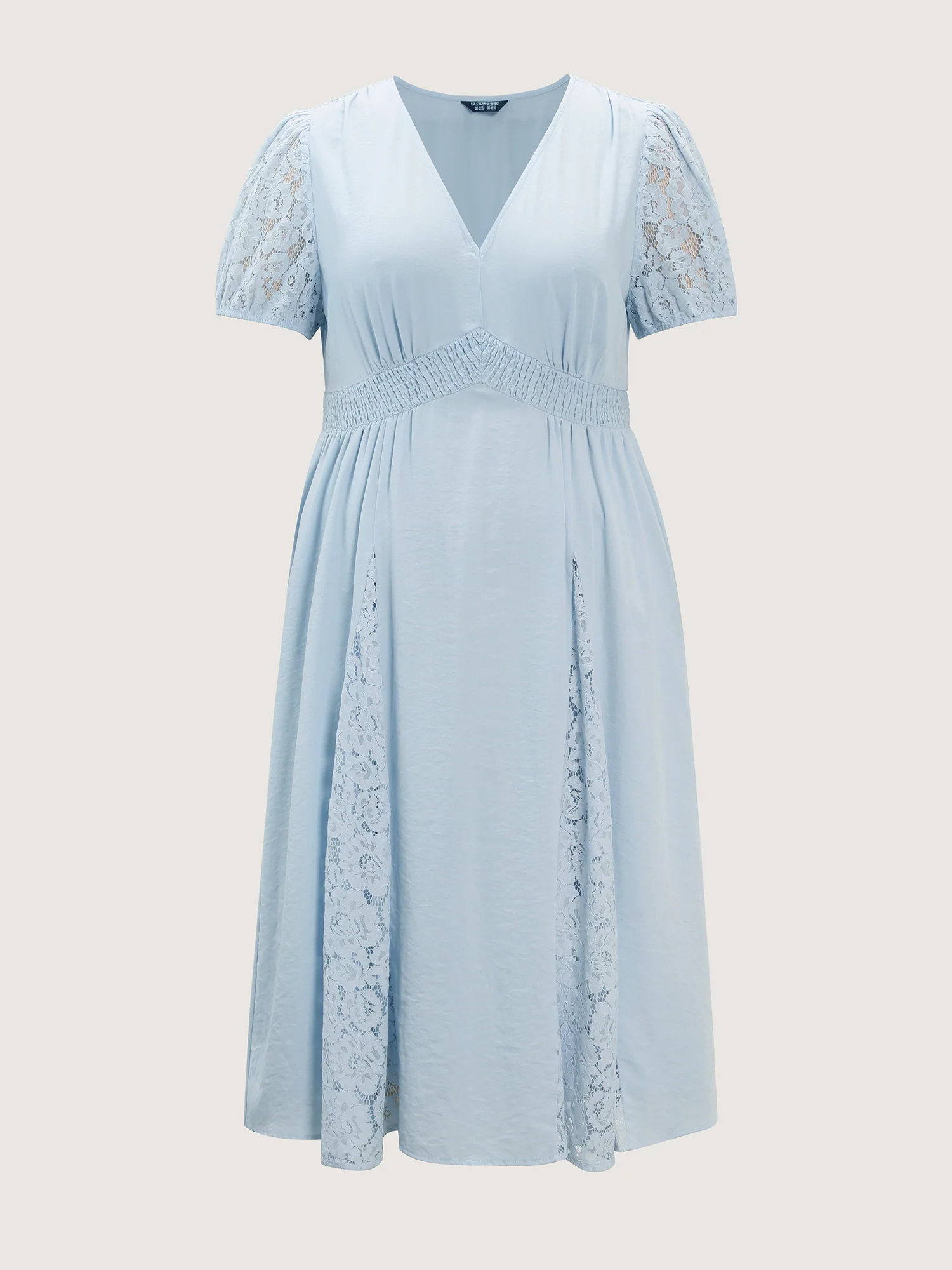 Lace Panels Shirred Waist Midi Dress - Image 7