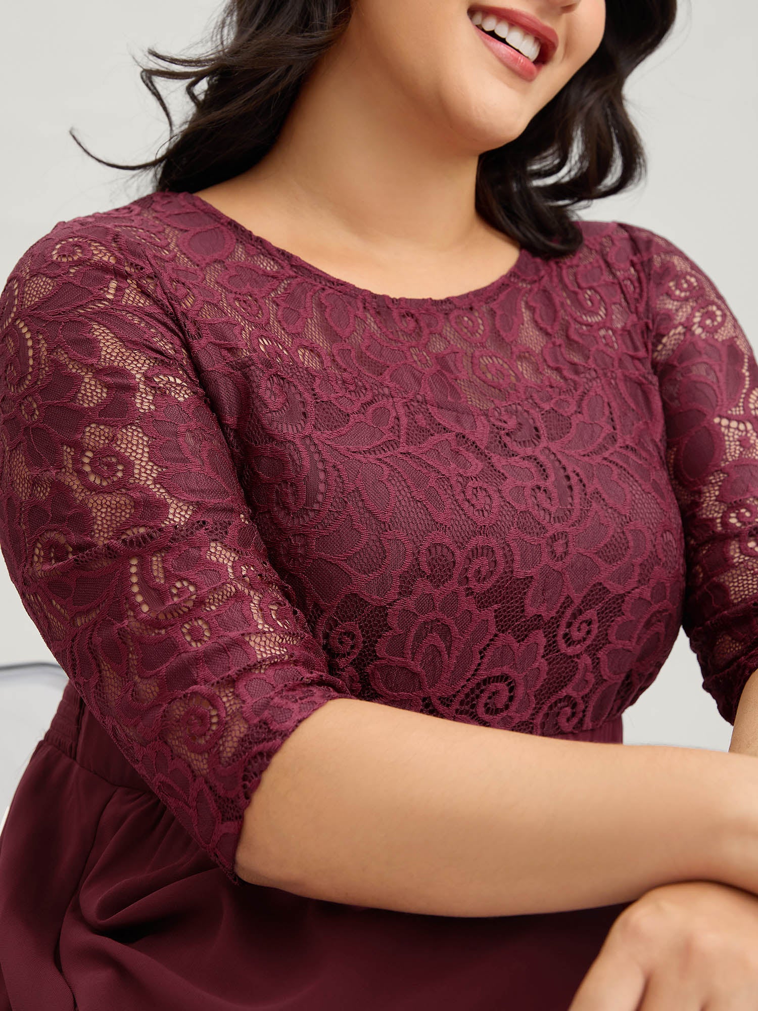 Lace Patchwork Shirred Midi Pocket Dress - Image 10