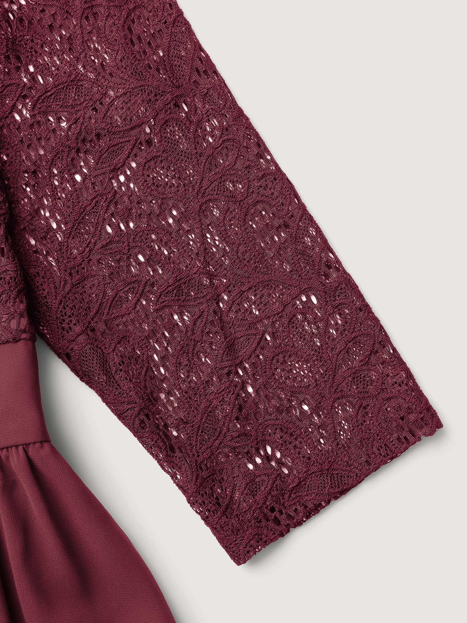 Lace Patchwork Shirred Midi Pocket Dress - Image 13