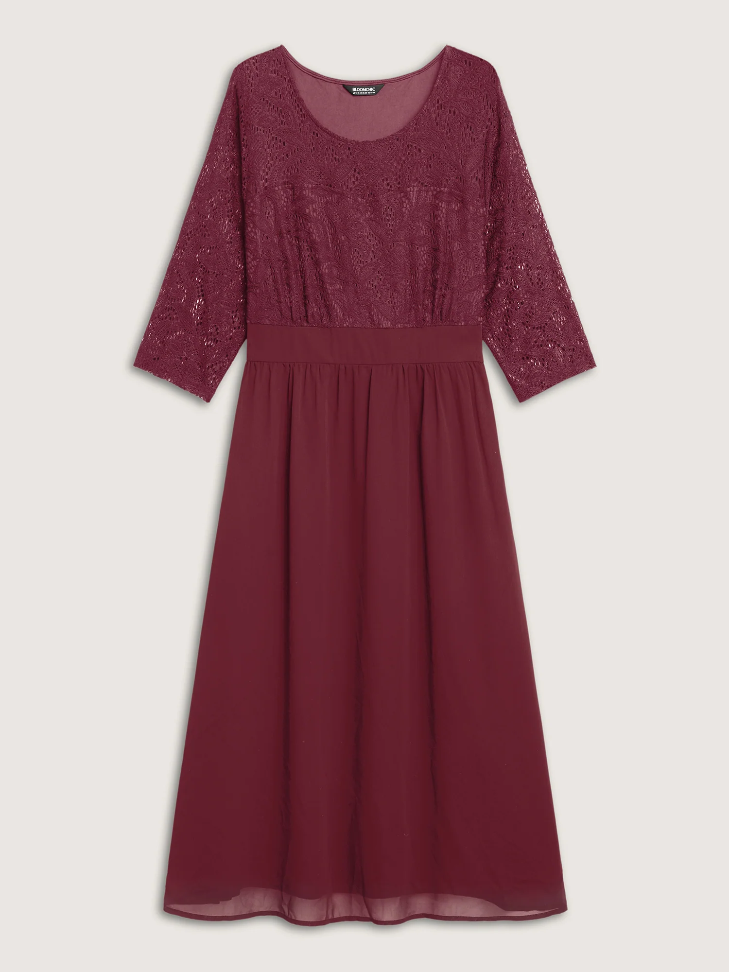 Lace Patchwork Shirred Midi Pocket Dress - Image 15