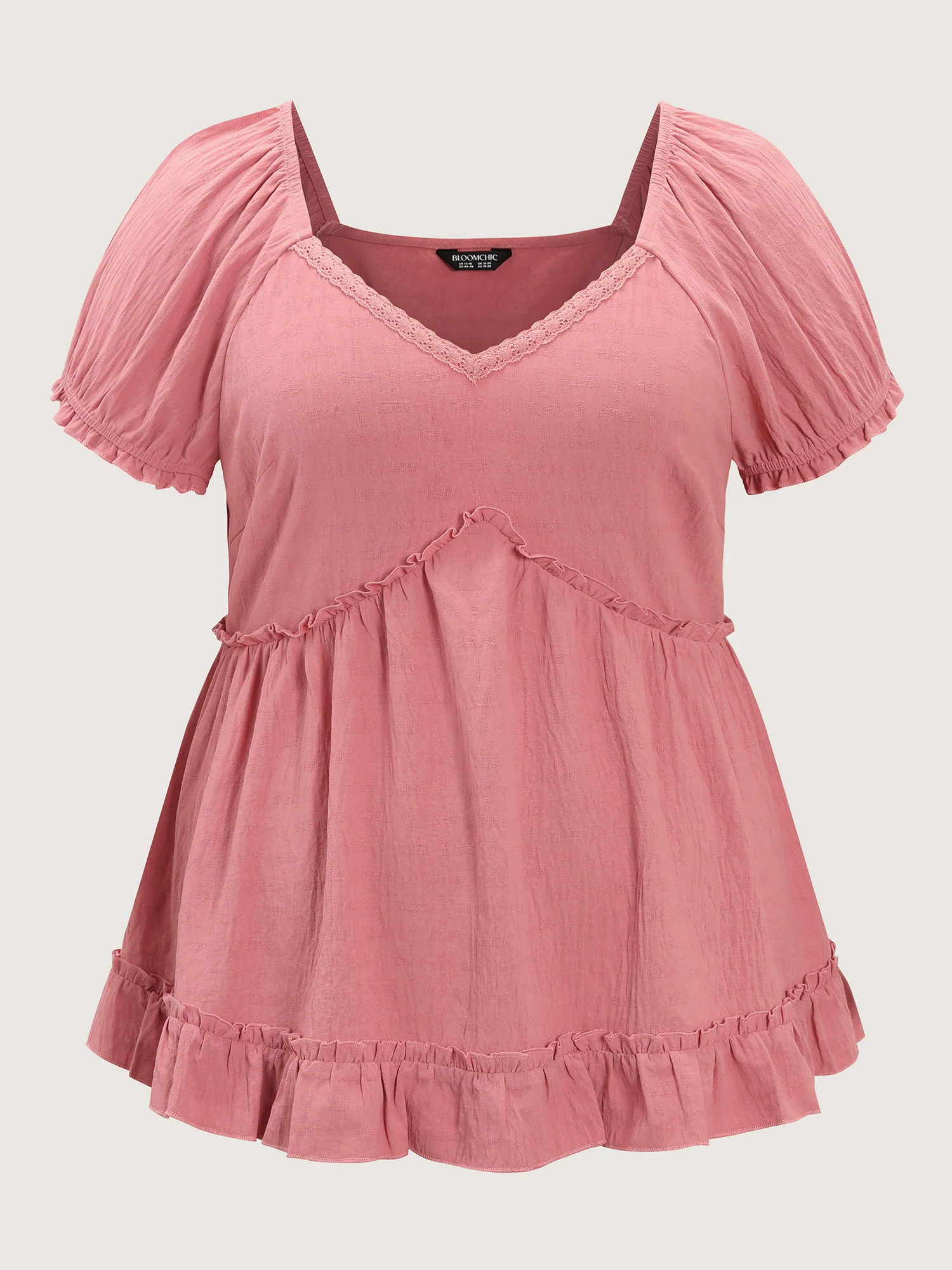 Lace Trim Ruffled Hem Plain Blouse - Image 7