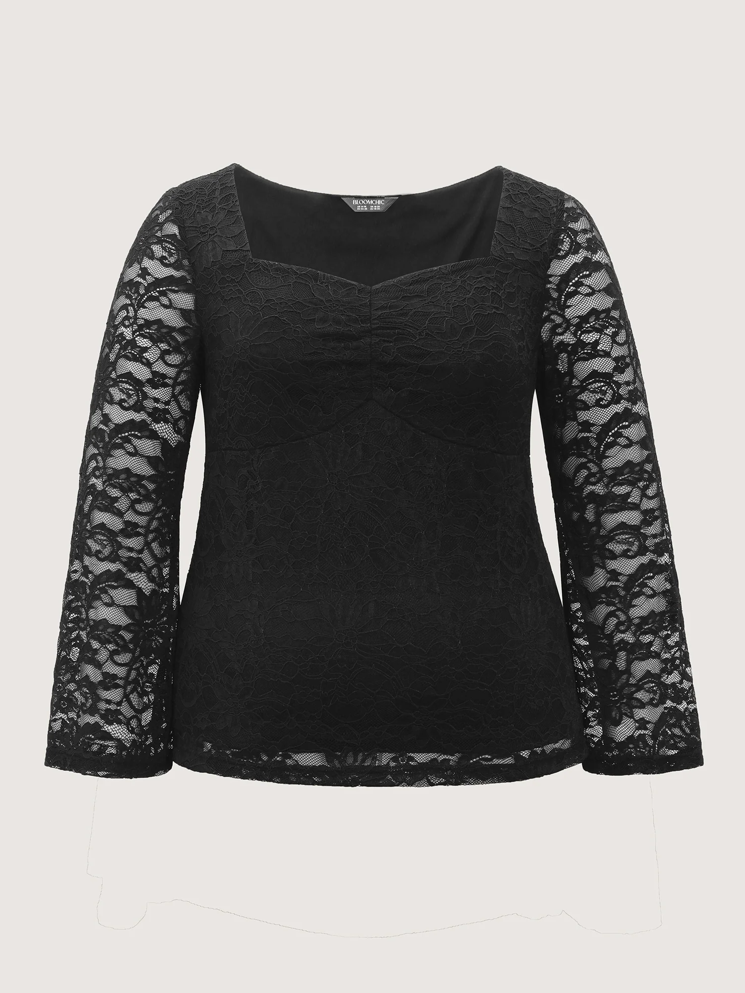 Lace Trim Sweetheart Neck Ruched Knit Top - Image 5