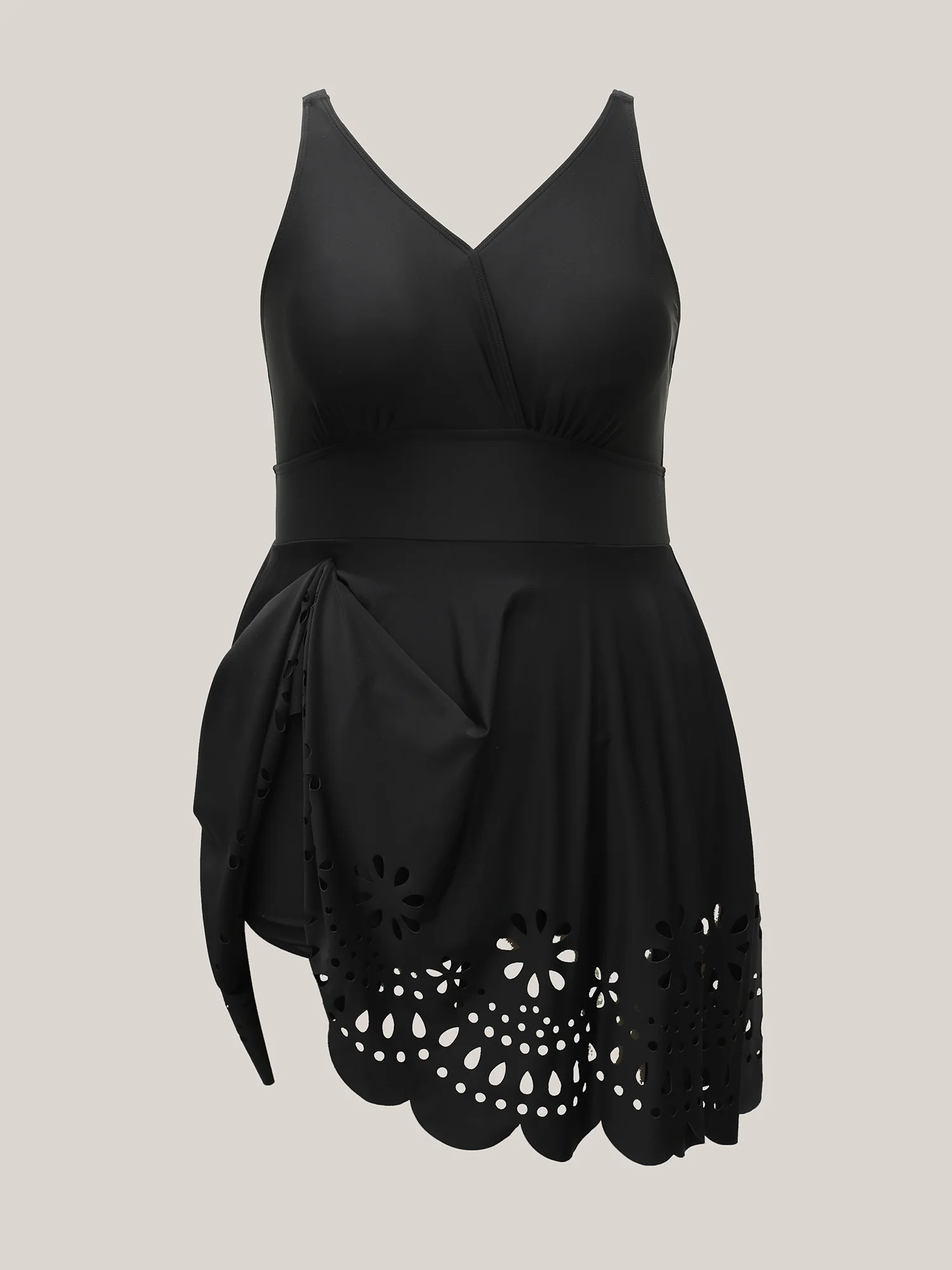 Laser Cut Surplice Neck Waist-Cinched Swim Dress - Image 8