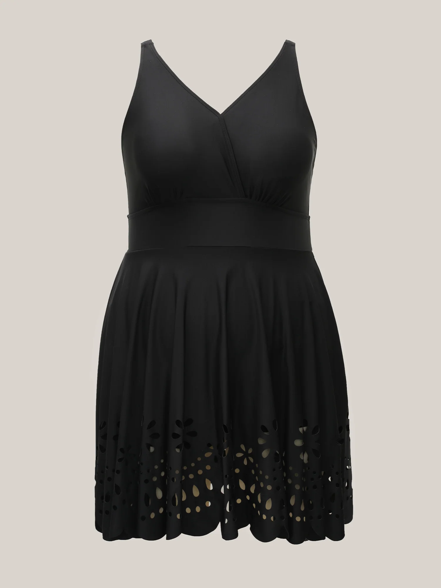 Laser Cut Surplice Neck Waist-Cinched Swim Dress - Image 9