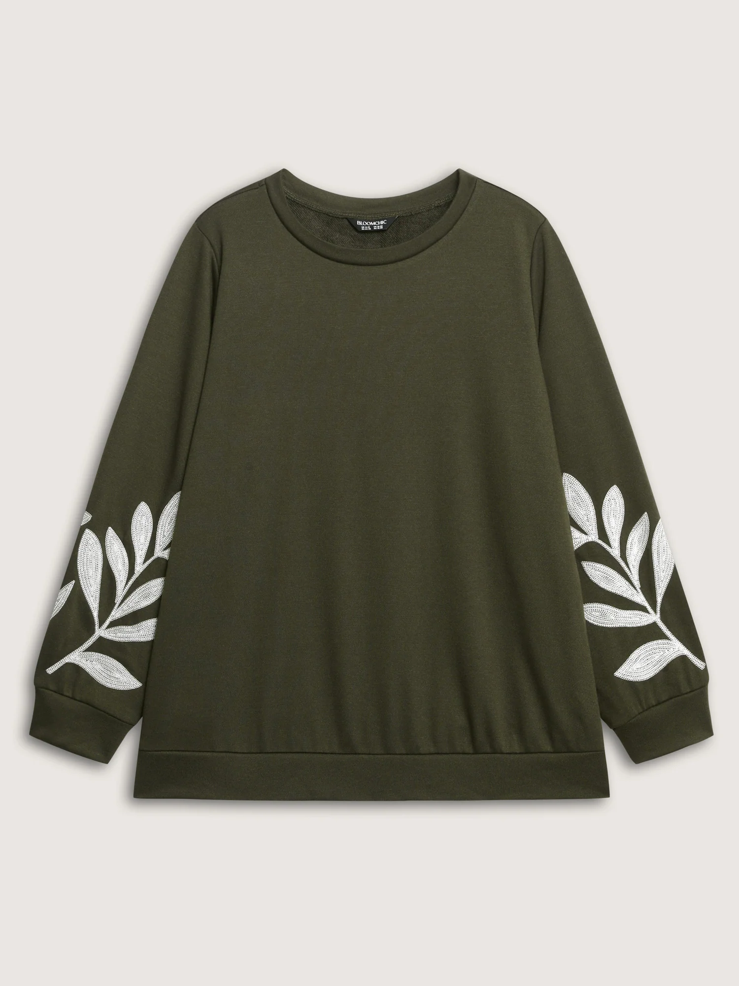 Leaf Embroidered Sleeve Round Neck Sweatshirt - Image 6
