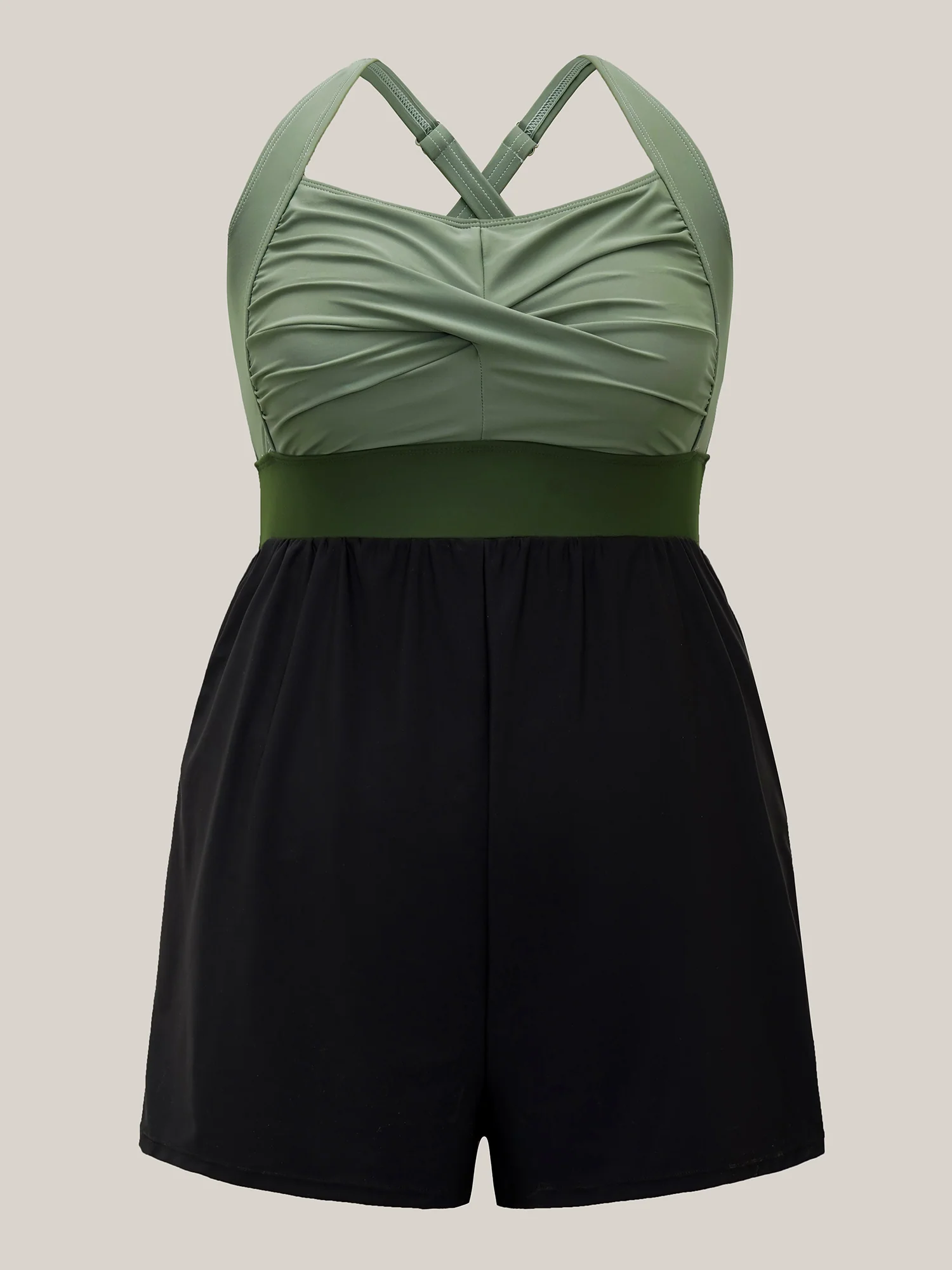 Patchwork Contrast Crossover One Piece Swimsuit - Image 8