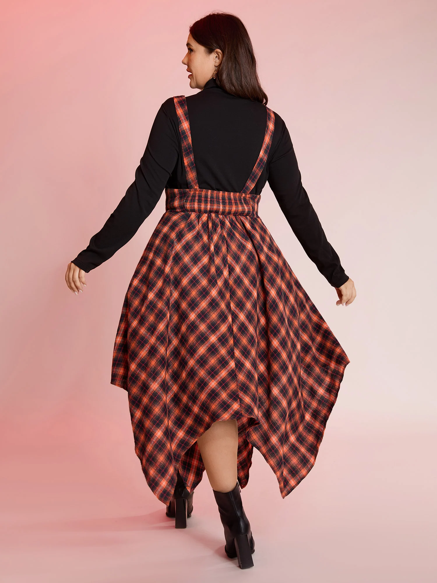 Plaid Handkerchief-Hem Adjustable Midi Skirt - Image 4