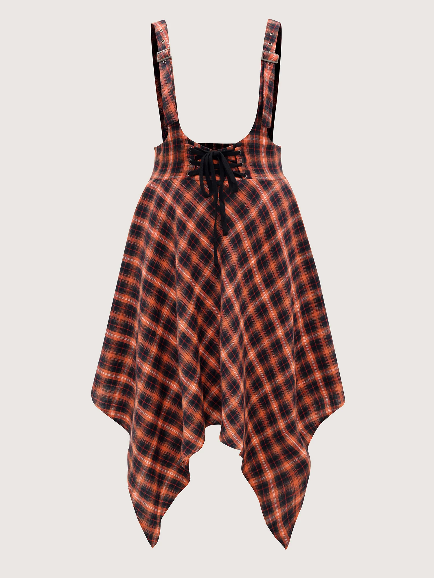 Plaid Handkerchief-Hem Adjustable Midi Skirt - Image 7