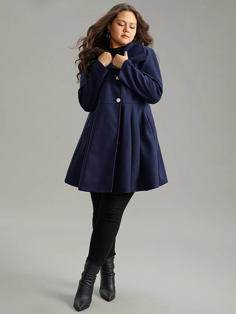 Plain Button Up Pocket Asymmetrical Lapel Collar Coat - Image 10