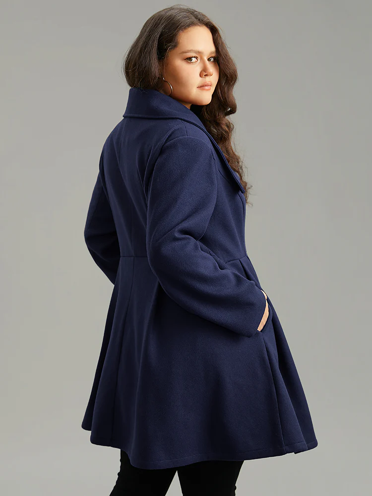 Plain Button Up Pocket Asymmetrical Lapel Collar Coat - Image 11