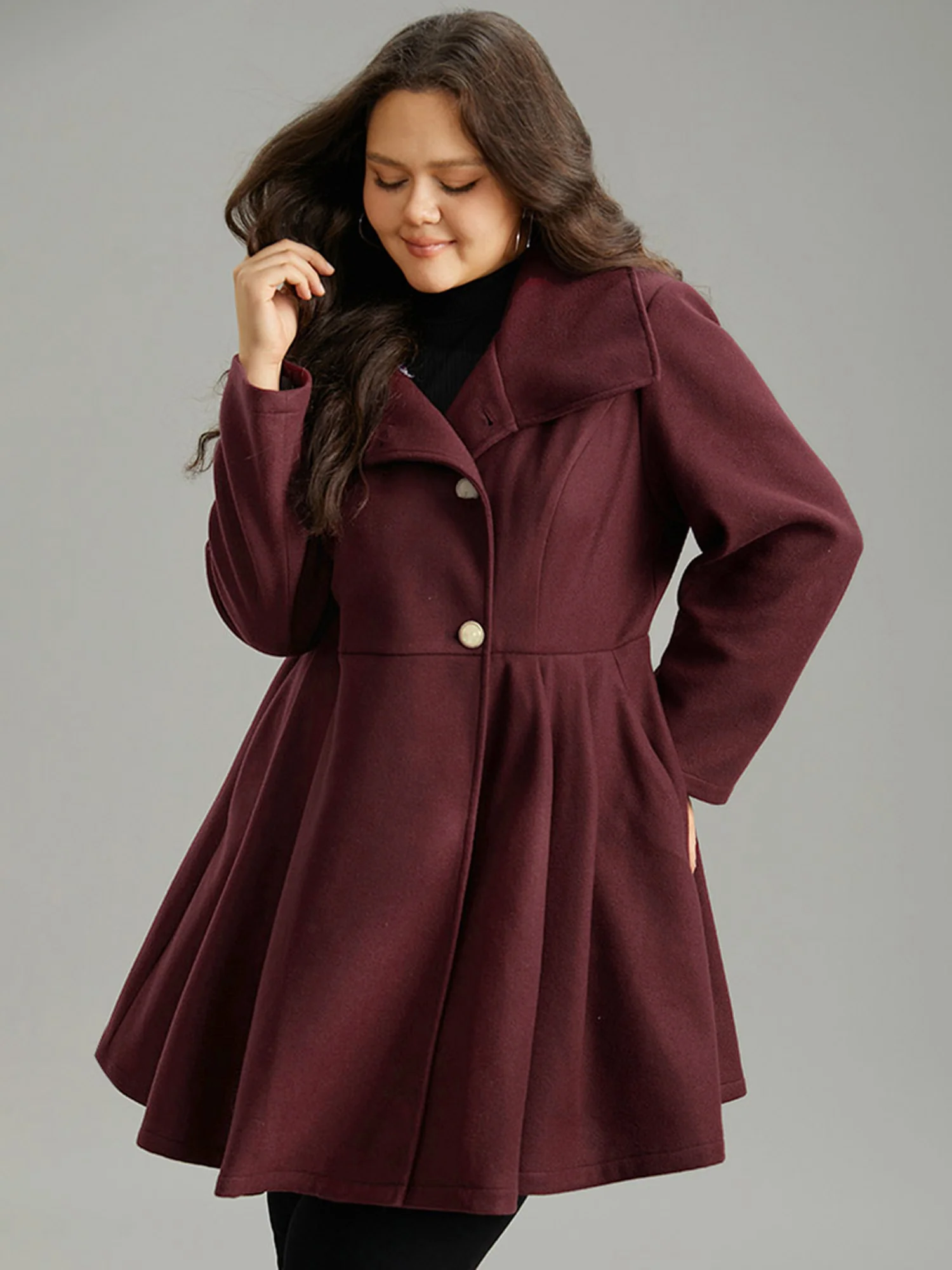 Plain Button Up Pocket Asymmetrical Lapel Collar Coat - Image 12