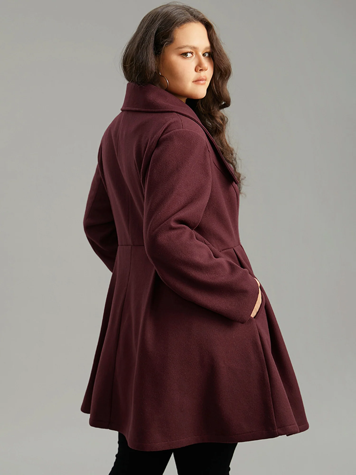 Plain Button Up Pocket Asymmetrical Lapel Collar Coat - Image 13
