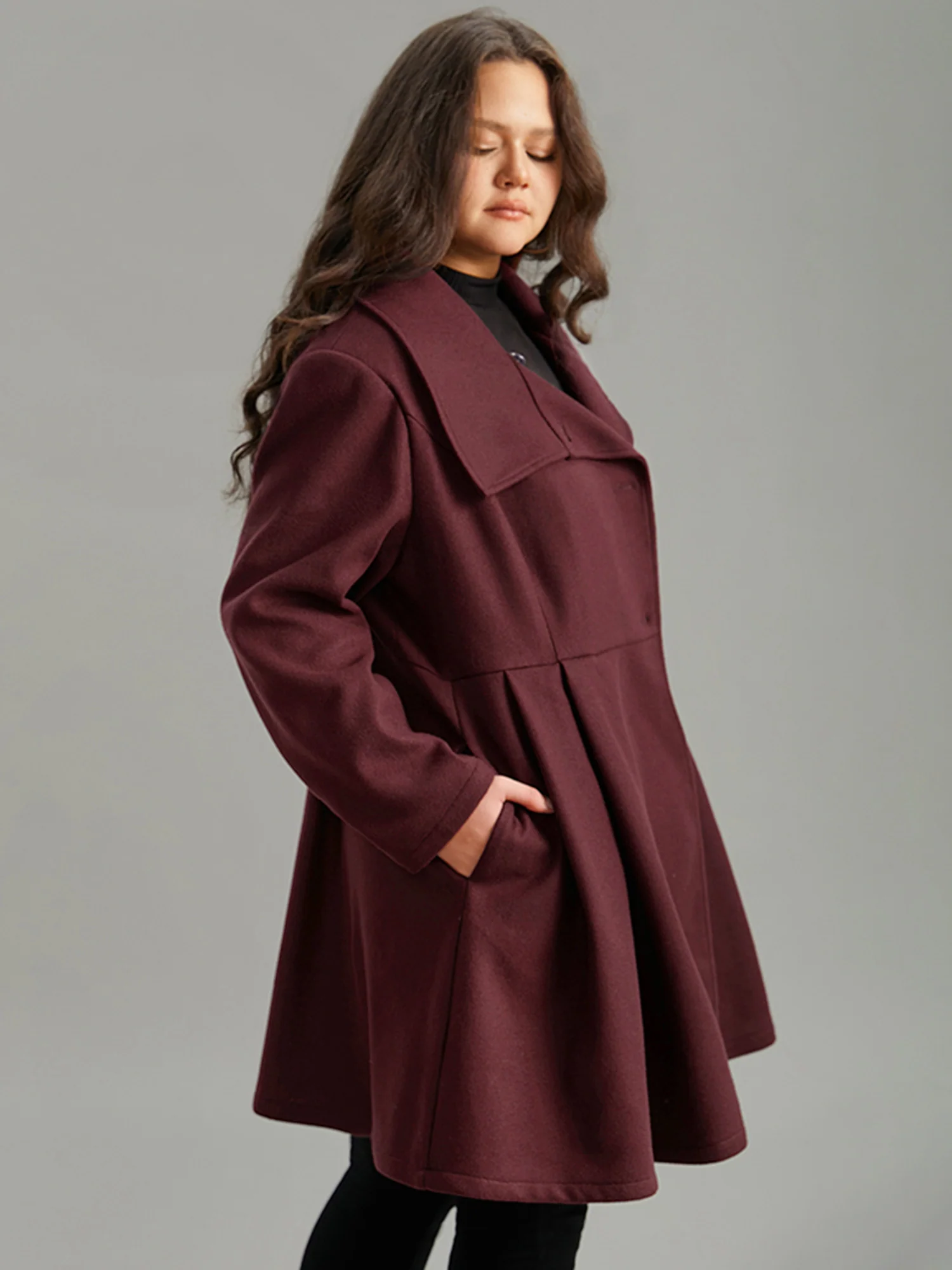 Plain Button Up Pocket Asymmetrical Lapel Collar Coat - Image 14
