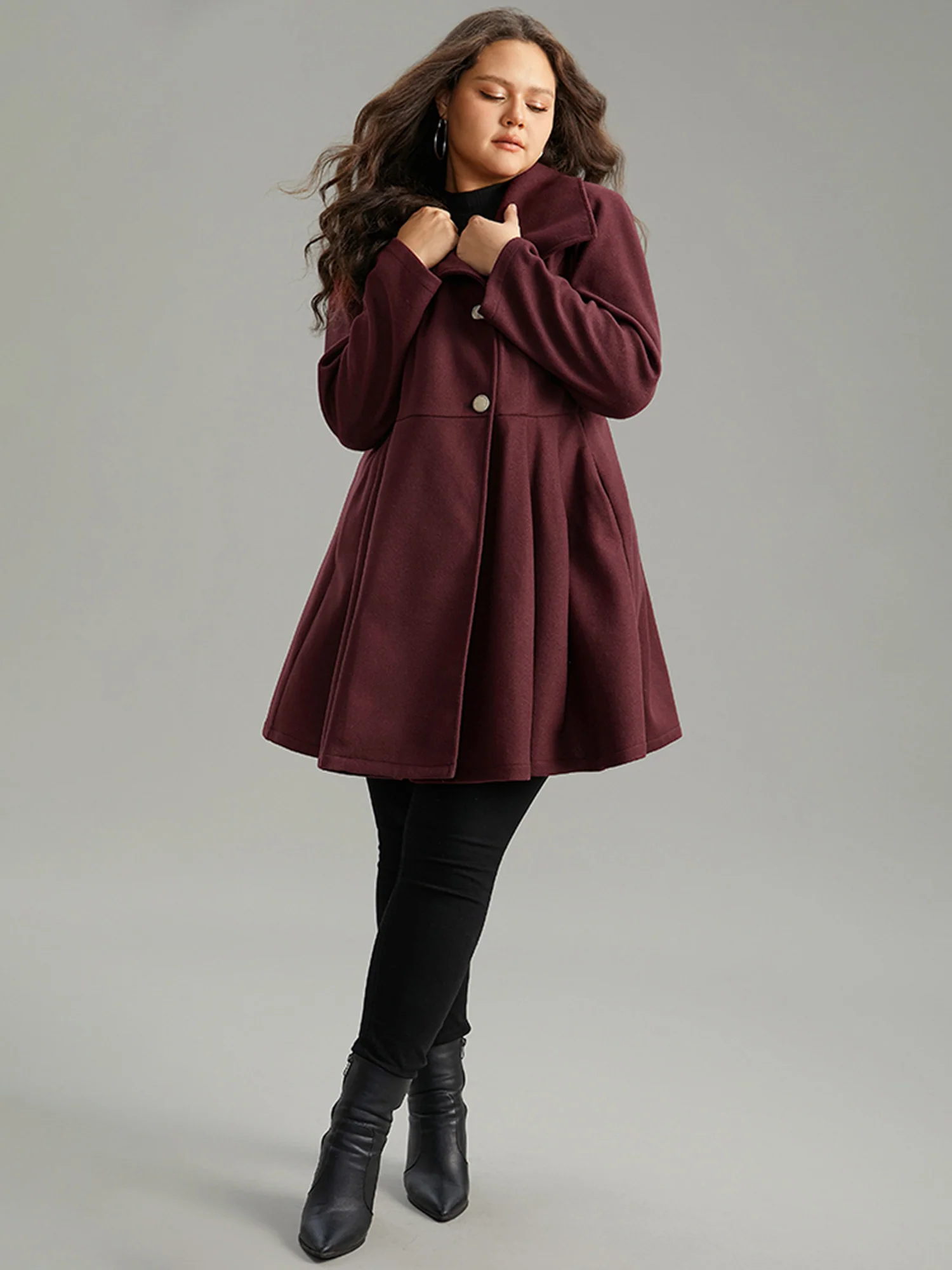 Plain Button Up Pocket Asymmetrical Lapel Collar Coat - Image 15