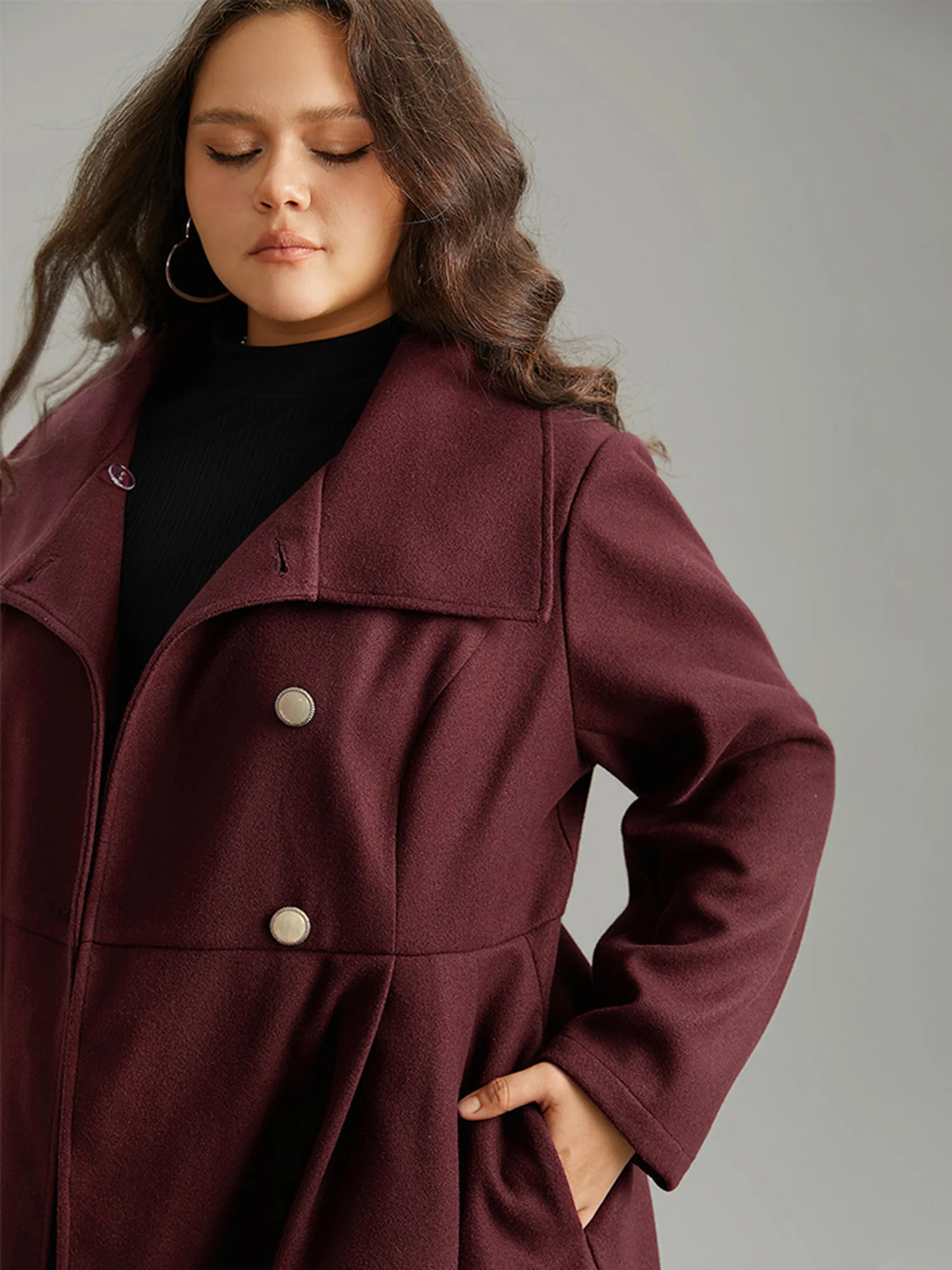 Plain Button Up Pocket Asymmetrical Lapel Collar Coat - Image 17