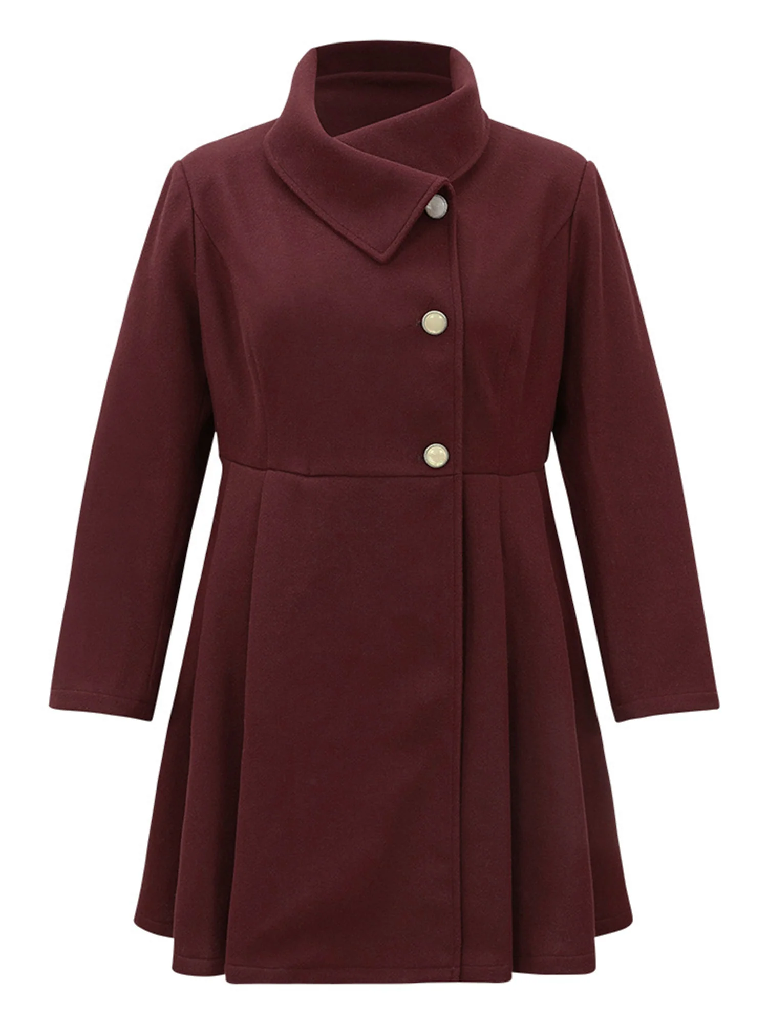 Plain Button Up Pocket Asymmetrical Lapel Collar Coat - Image 18