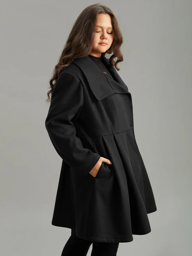 Plain Button Up Pocket Asymmetrical Lapel Collar Coat - Image 3