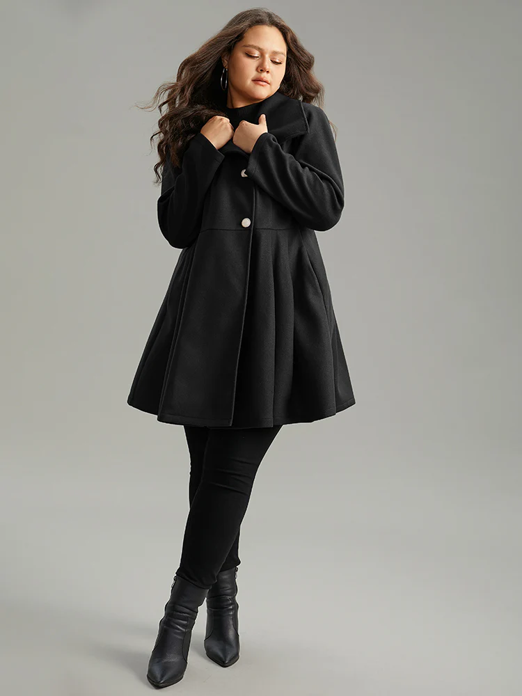Plain Button Up Pocket Asymmetrical Lapel Collar Coat - Image 4