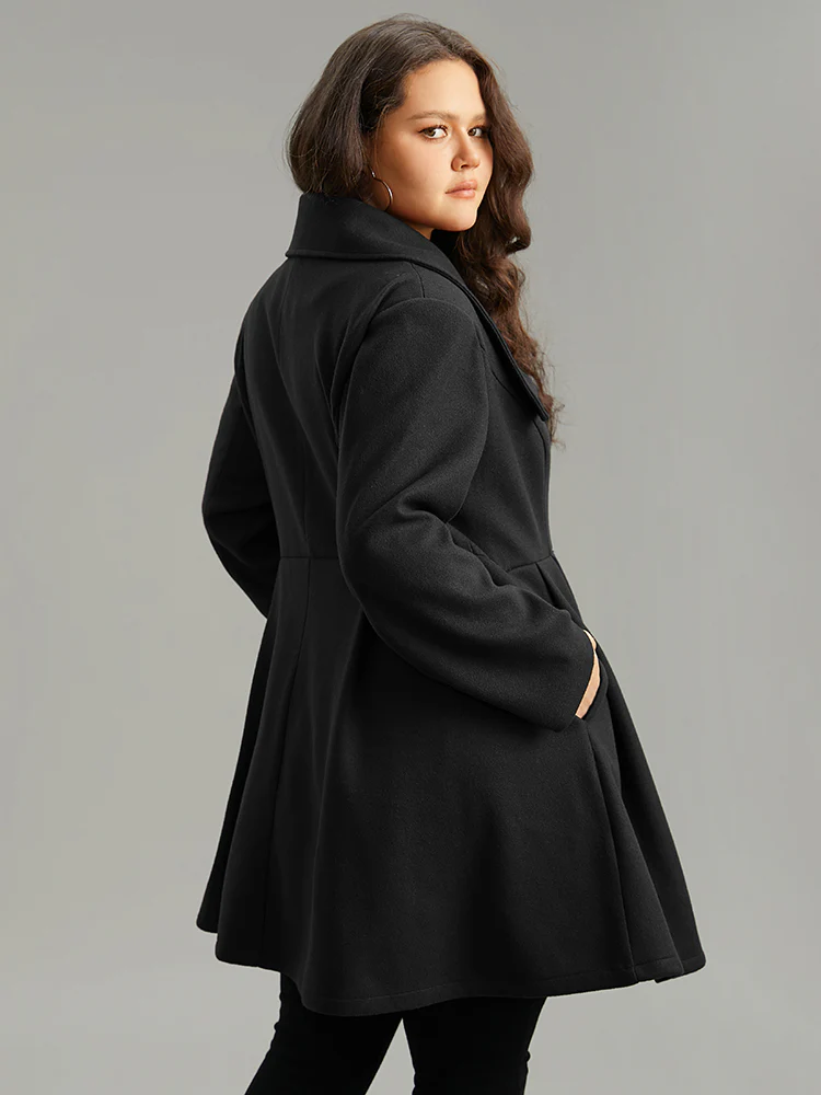 Plain Button Up Pocket Asymmetrical Lapel Collar Coat - Image 5