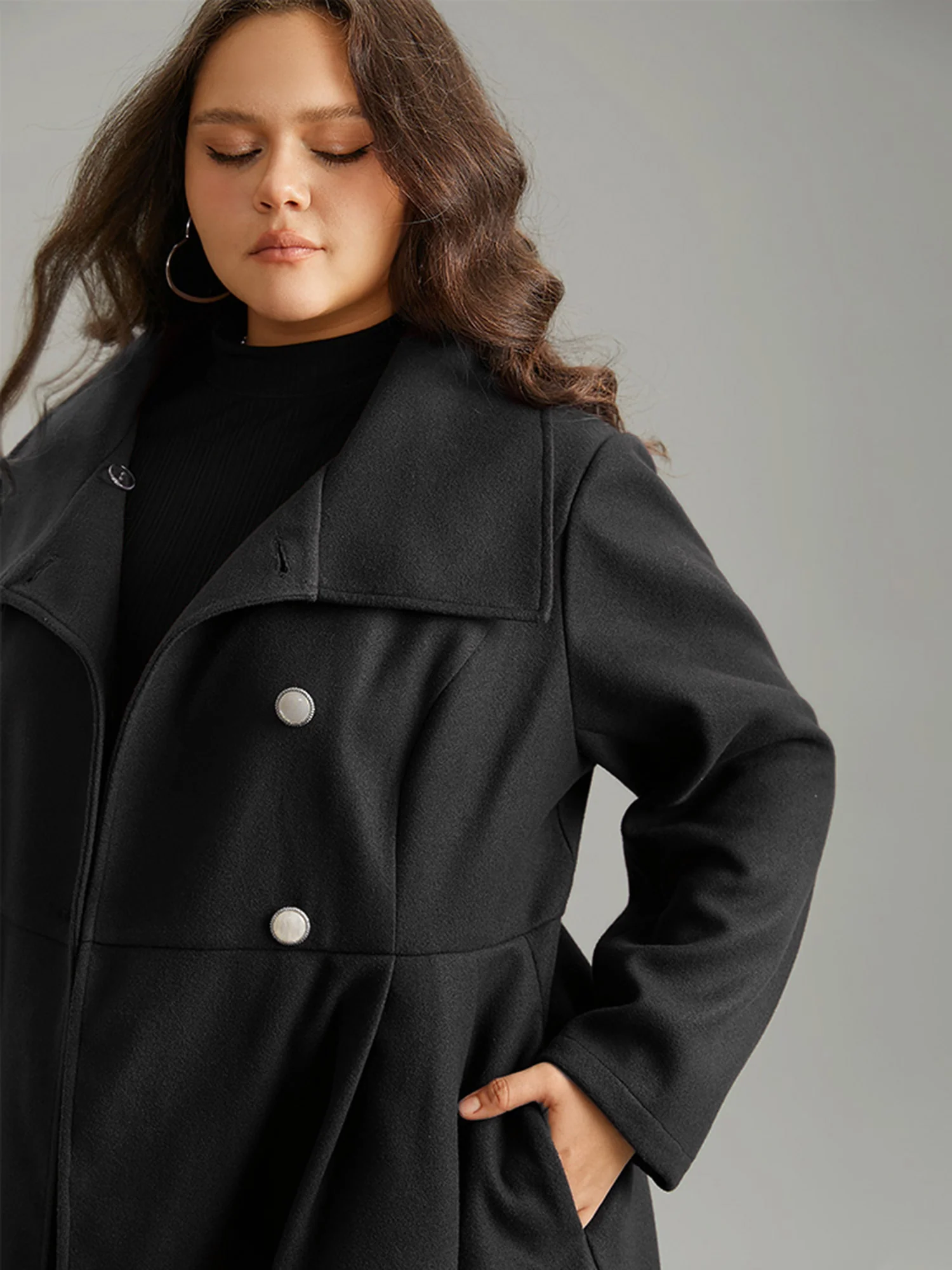 Plain Button Up Pocket Asymmetrical Lapel Collar Coat - Image 6
