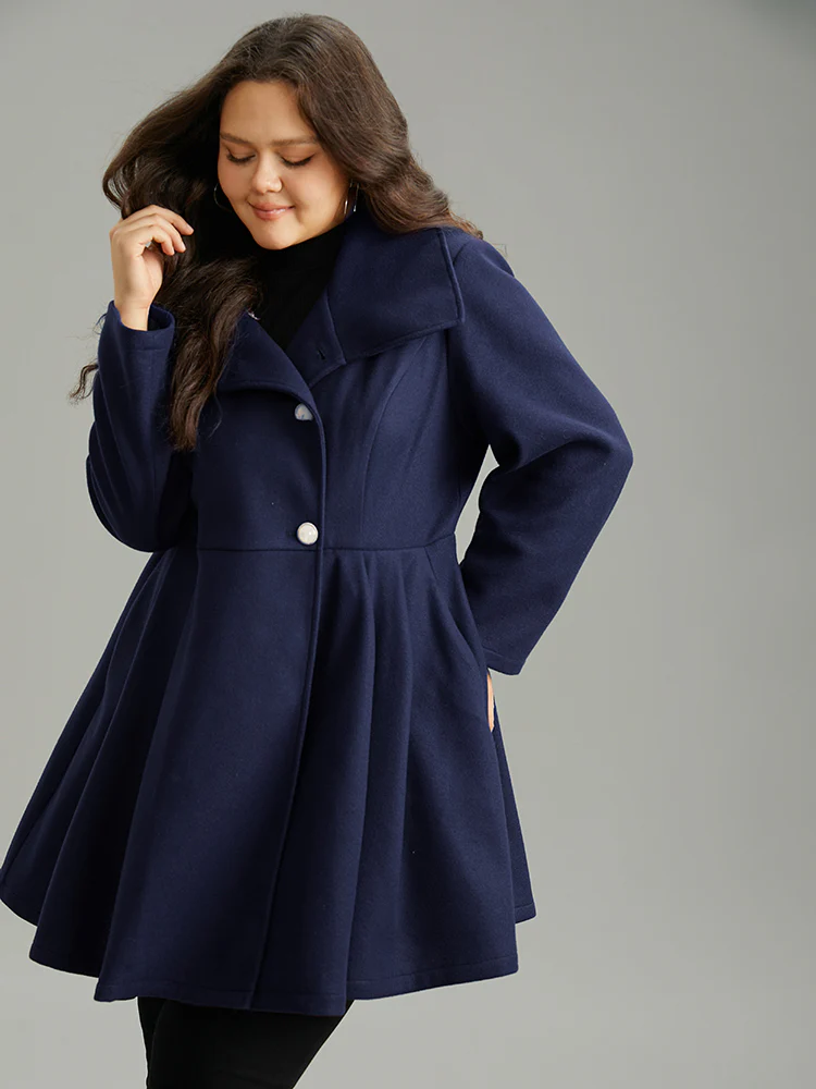 Plain Button Up Pocket Asymmetrical Lapel Collar Coat - Image 7