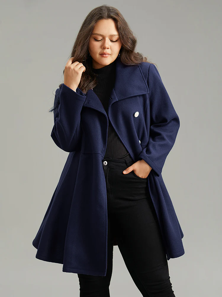 Plain Button Up Pocket Asymmetrical Lapel Collar Coat - Image 8