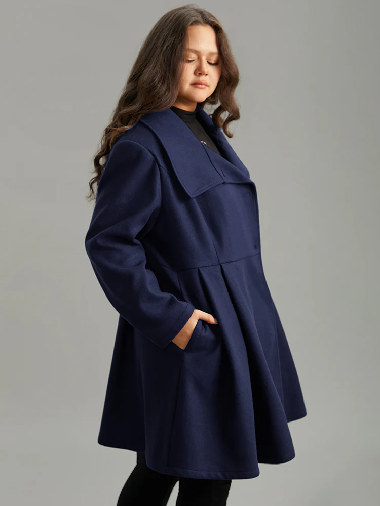 Plain Button Up Pocket Asymmetrical Lapel Collar Coat - Image 9