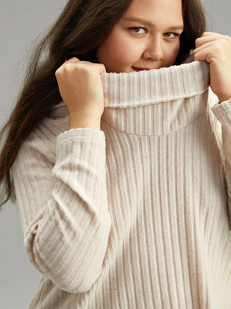 Plain Rib Knit Cowl Neck T-Shirt - Image 10