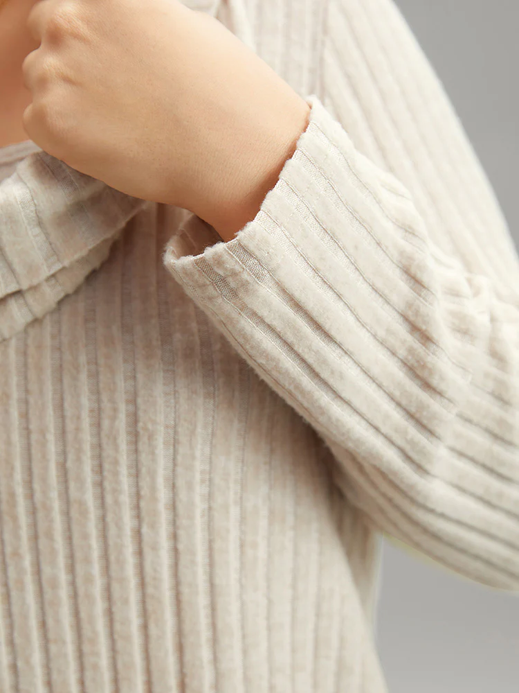 Plain Rib Knit Cowl Neck T-Shirt - Image 11