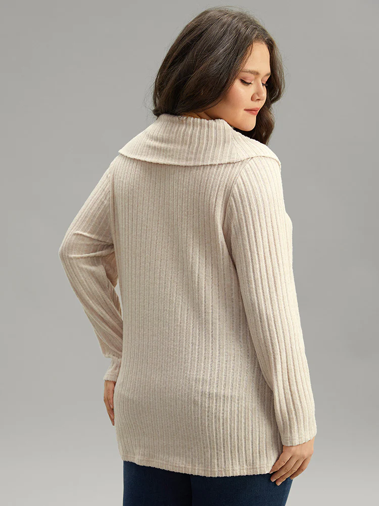 Plain Rib Knit Cowl Neck T-Shirt - Image 8