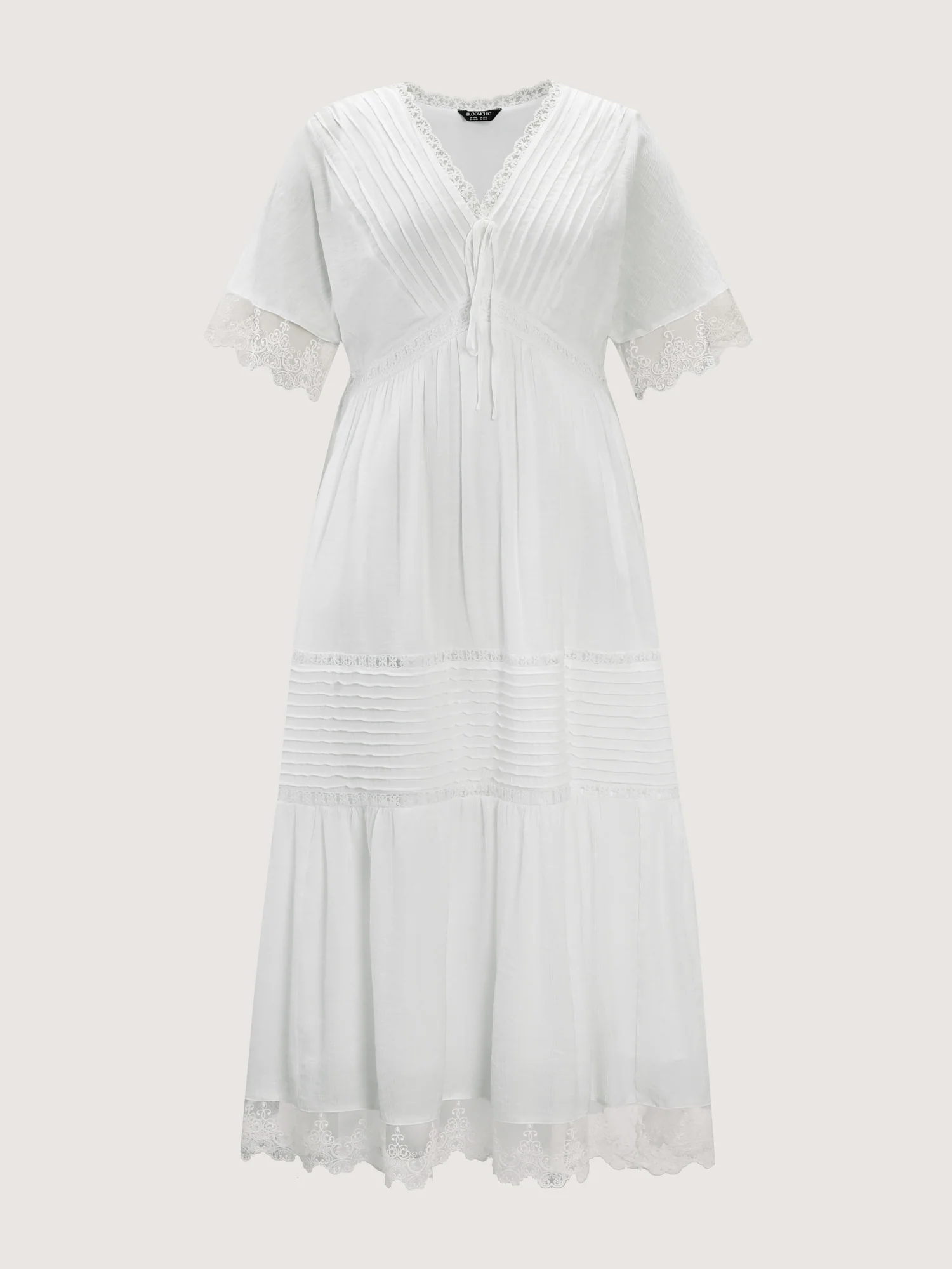 Pleated Neckline Romantic Lace Ruffled Maxi Dress - Image 7