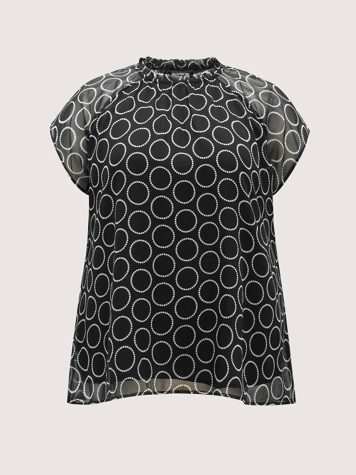 Polka Dot Mock Neck Mesh Patchwork Blouse - Image 5