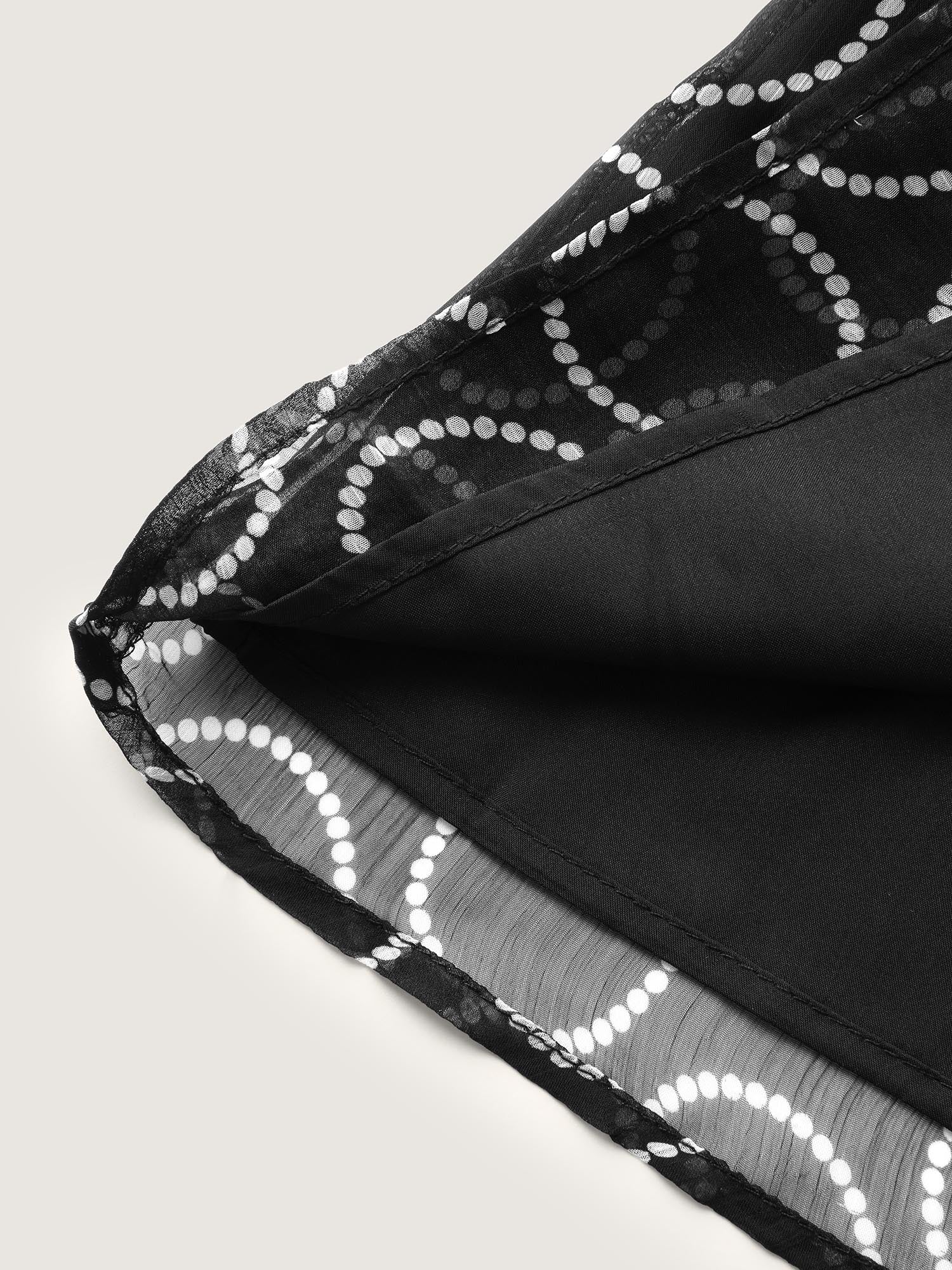 Polka Dot Mock Neck Mesh Patchwork Blouse - Image 7