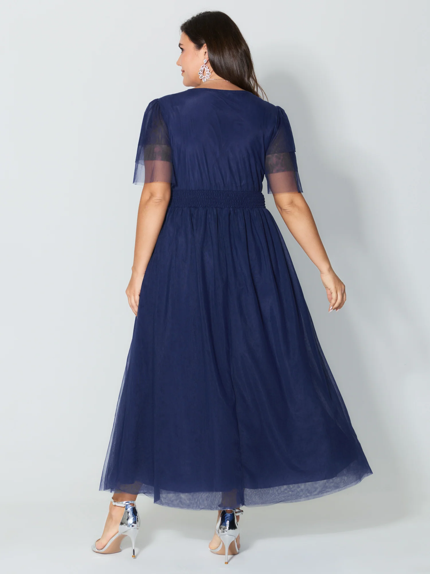 Rhinestone Triangular Mesh Cinched-Waist Maxi Dress - Image 5