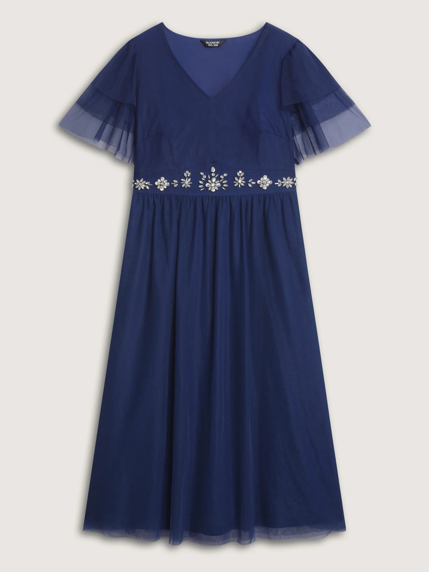 Rhinestone Triangular Mesh Cinched-Waist Maxi Dress - Image 8