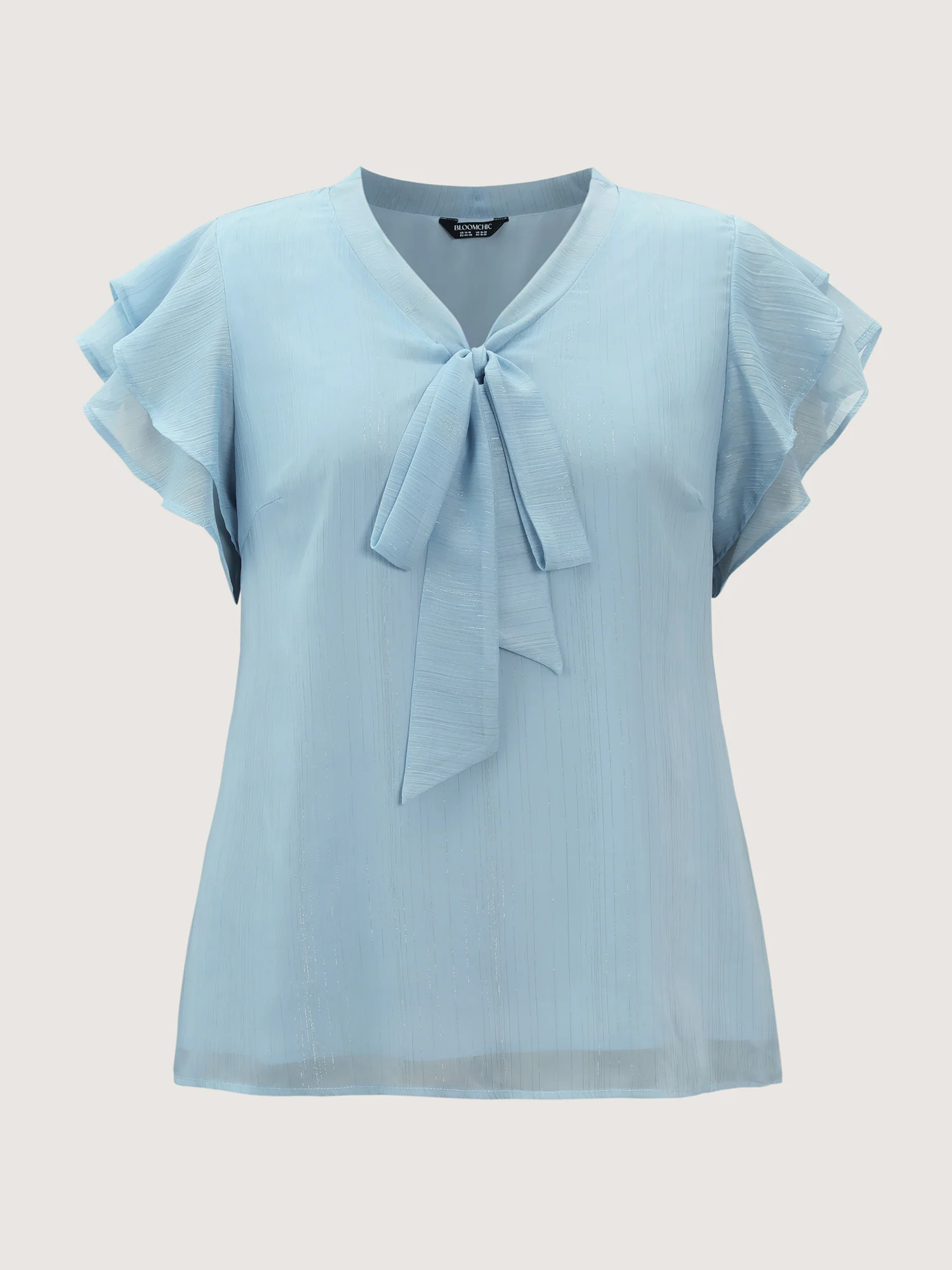 Ribbon Neckline Layered Sleeve Blouse - Image 7