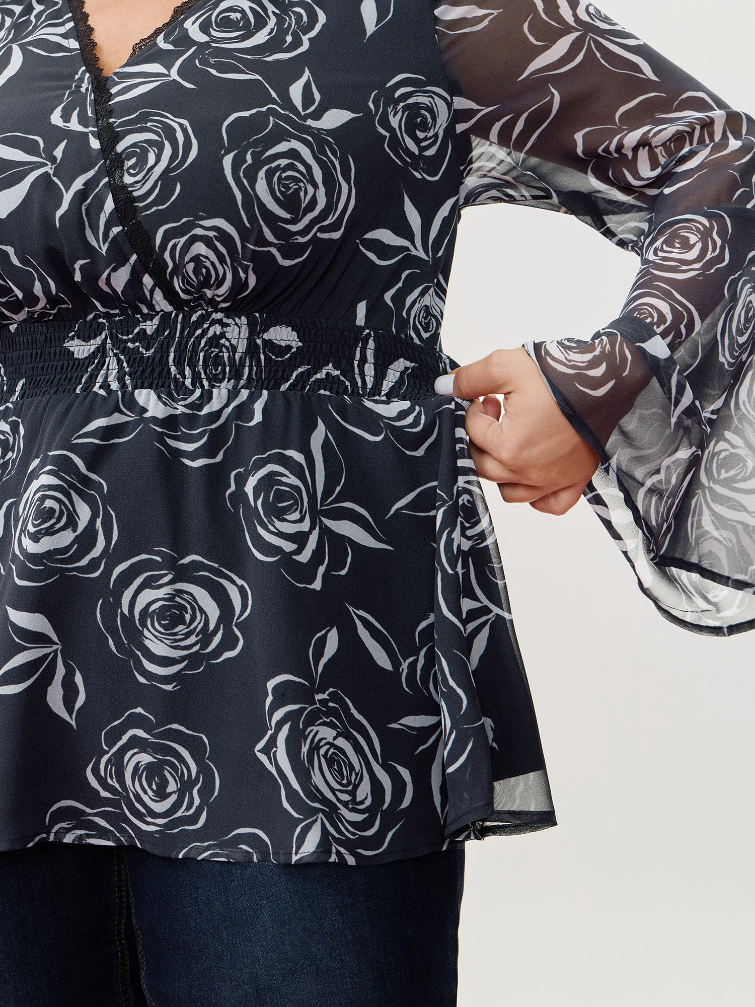 Rosy Romance Cinched Flared Blouse - Image 4