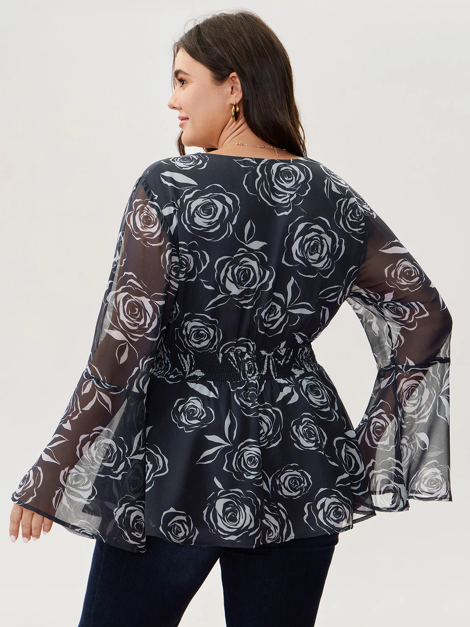 Rosy Romance Cinched Flared Blouse - Image 5