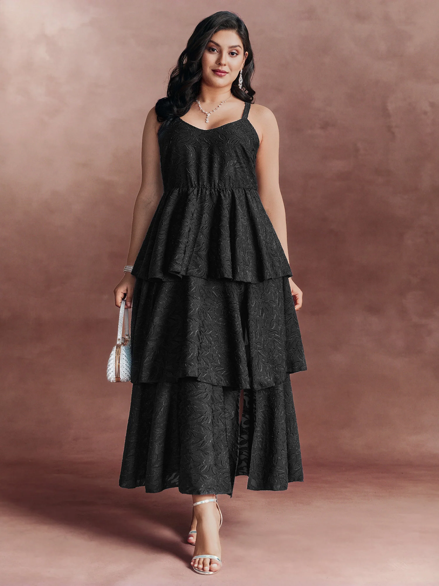 Sensational Jacquard Tiered Slit Maxi Dress - Image 3