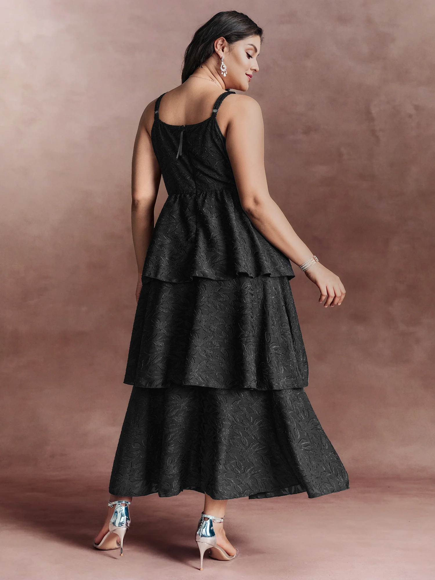 Sensational Jacquard Tiered Slit Maxi Dress - Image 4