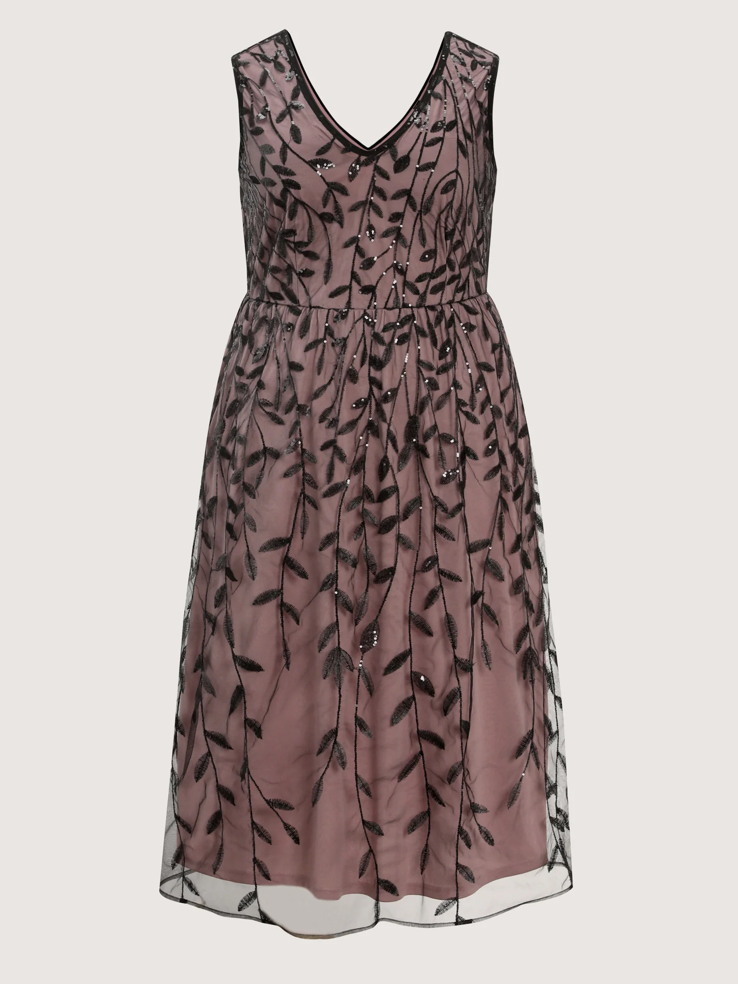 Sequin Embroidery Color Contrast V-Neck Midi Dress - Image 7