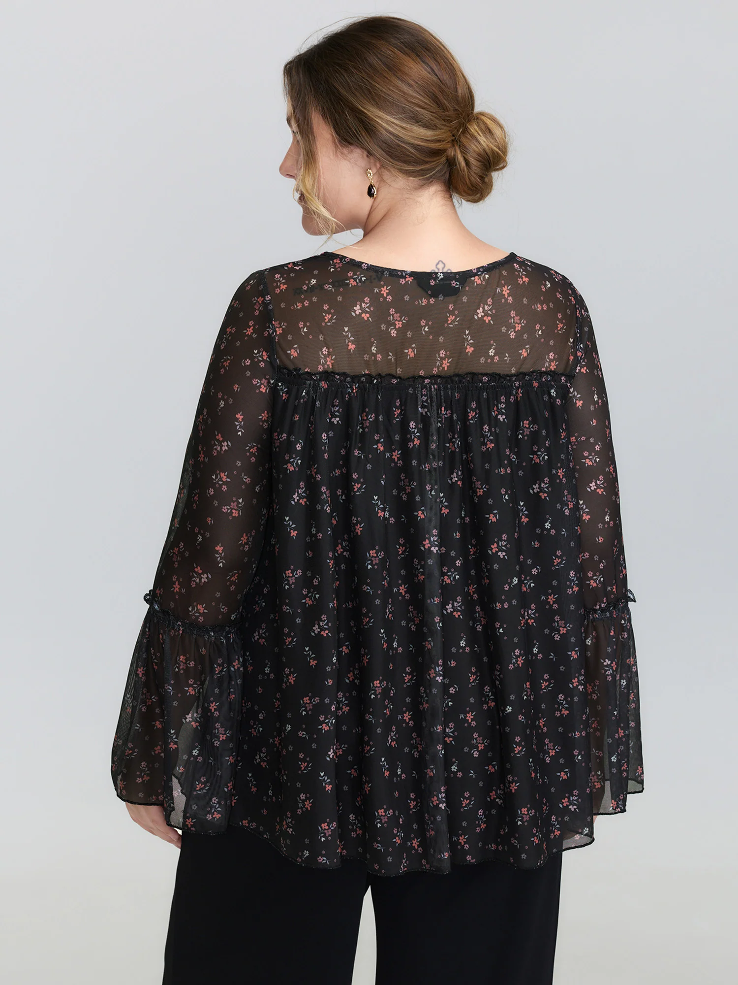 Sheer Floral Stretchy Net Knit Top - Image 4