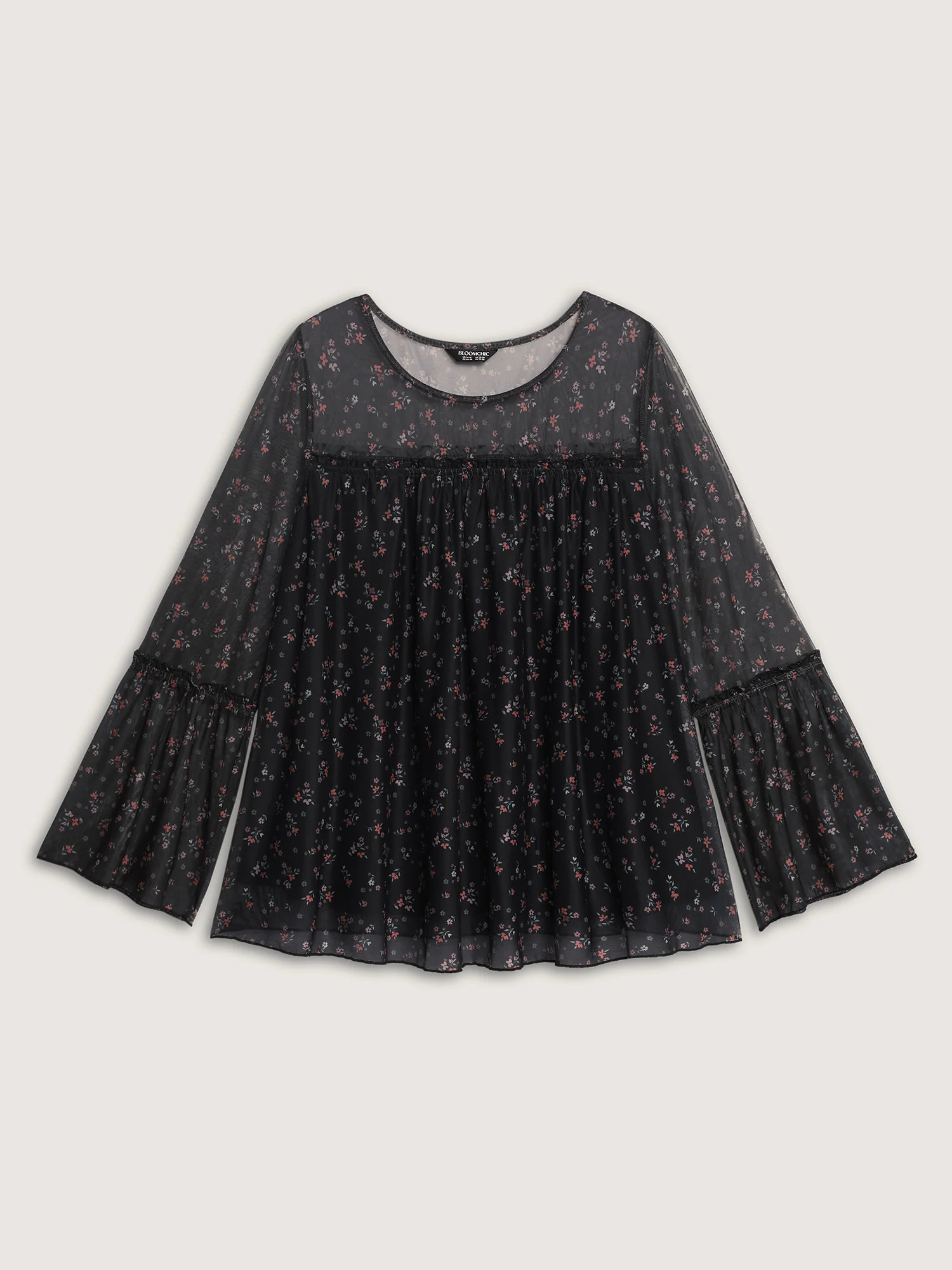 Sheer Floral Stretchy Net Knit Top - Image 7