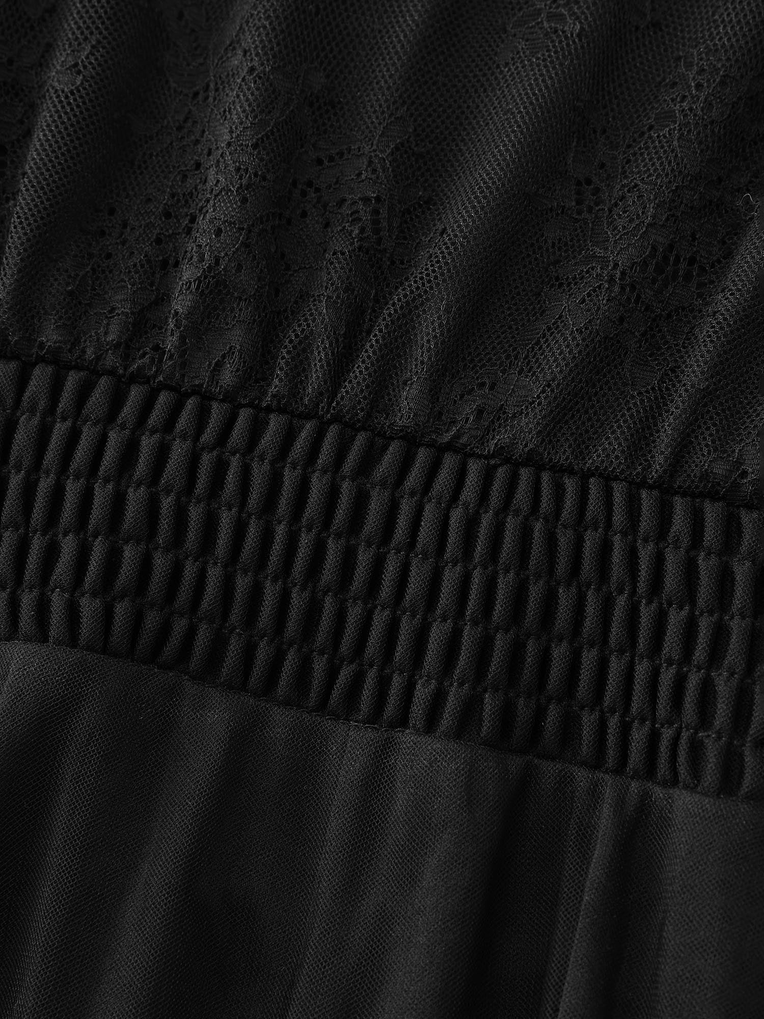 Sheer Lace Trim Stretchy Waist Midi Dress - Image 6